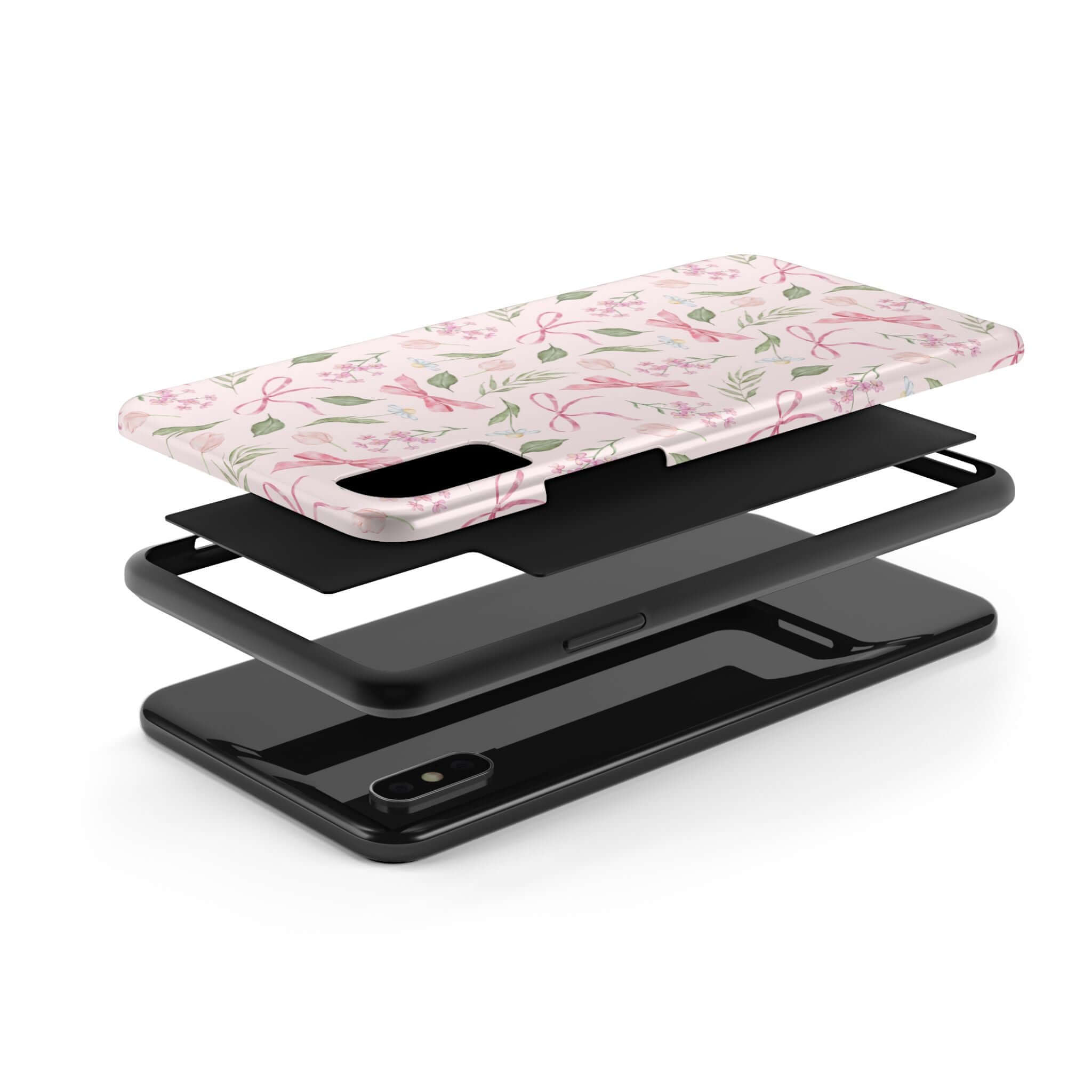 Cute iPhone 14 and iPhone 15 Coquette Bow Case with Floral Design - Protective and Stylish Phone Case for Girlie Twirls