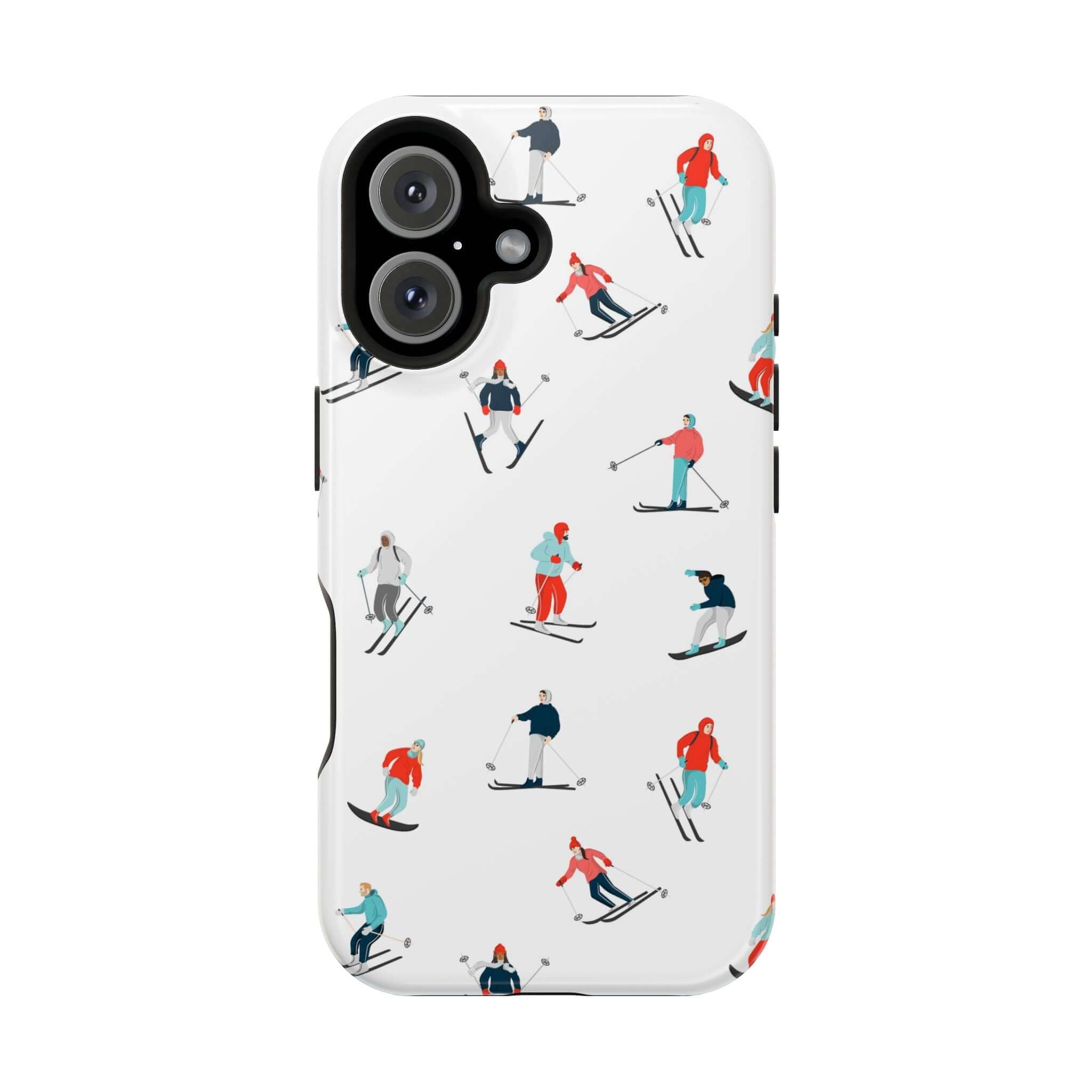 Cute phone cover featuring a whimsical skiing design, perfect for winter sports lovers and iPhone protection.