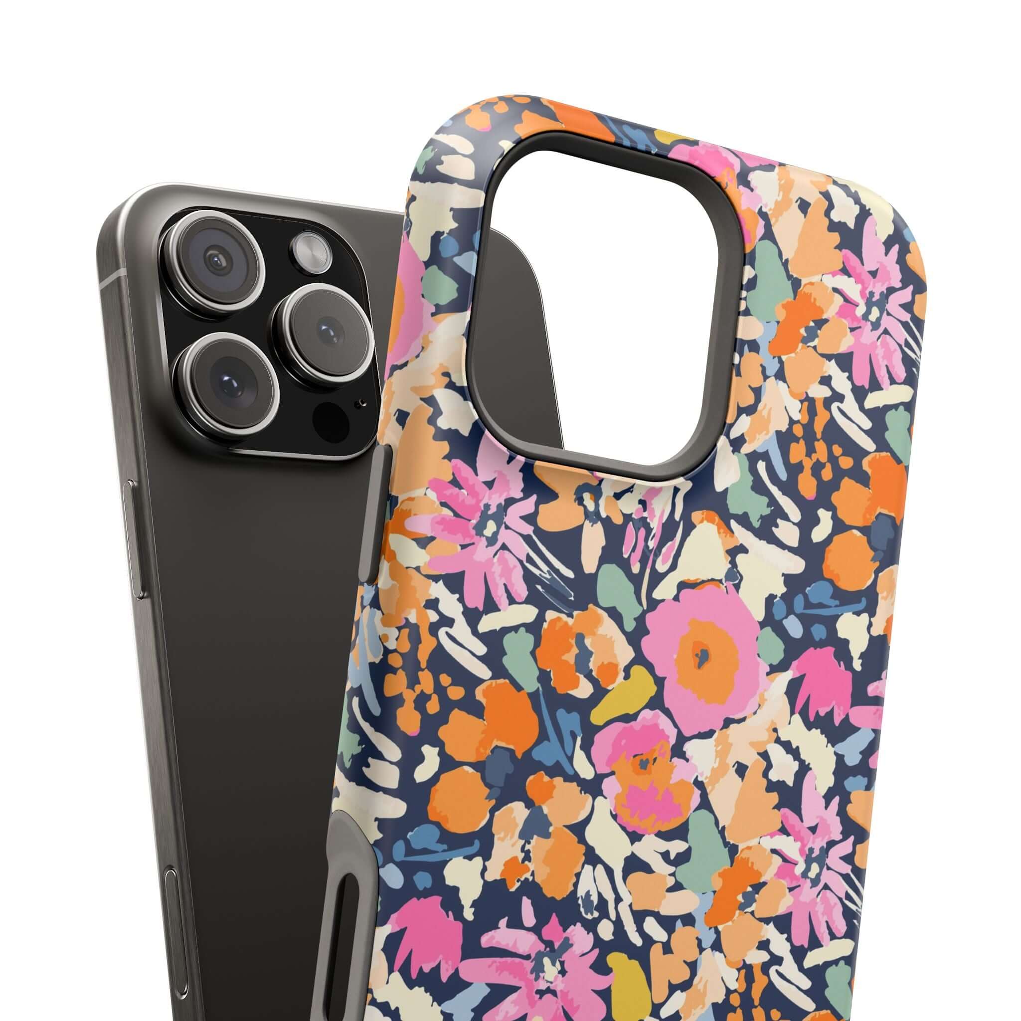 Colorful floral Botanic Burst MagSafe iPhone 16 case featuring cute flower design for a cute protective phone case.