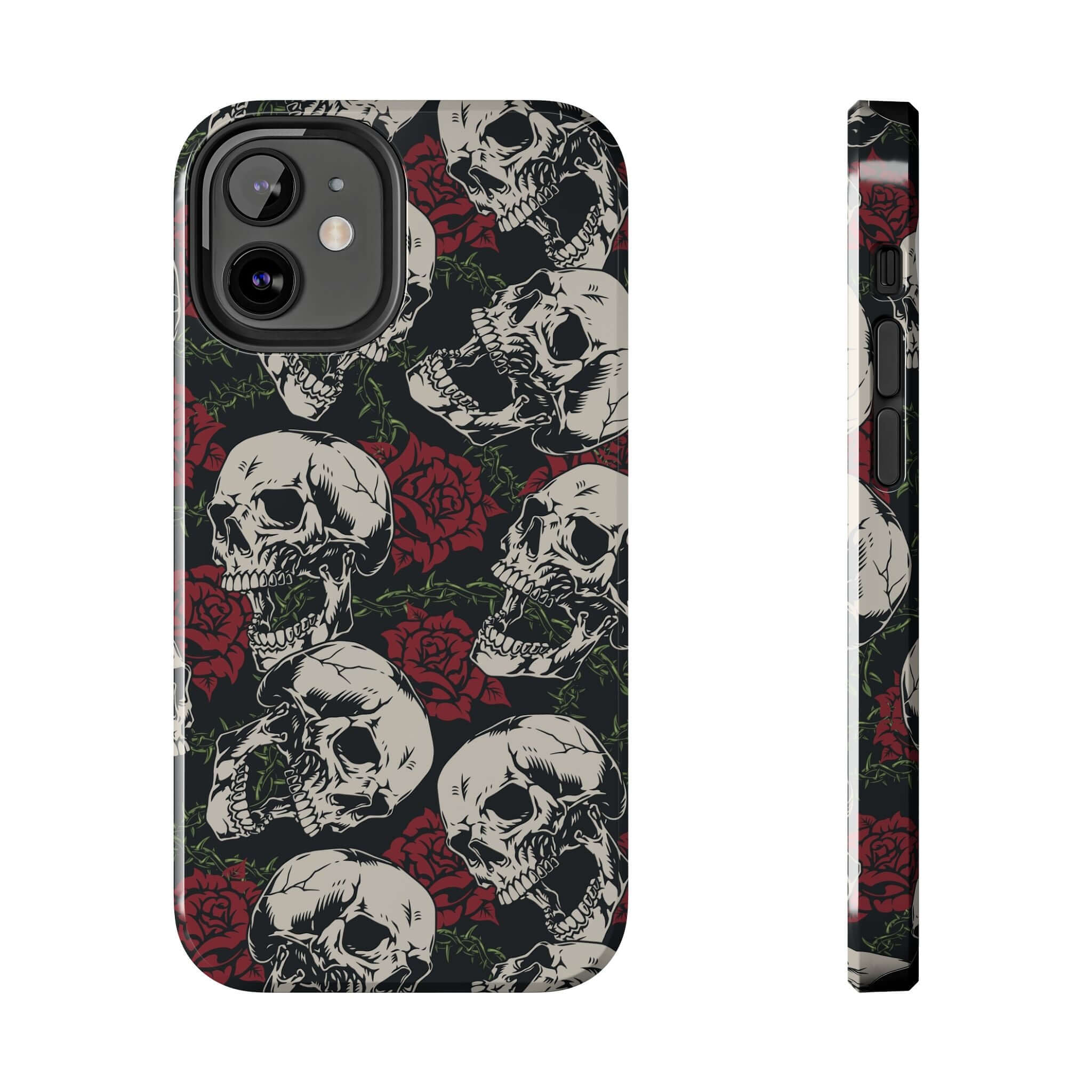 Baddie Girl Vibes Skull Rose Case for iPhone featuring skulls and roses, a cute MagSafe protective phone case for iPhone 16 with rebellious design.