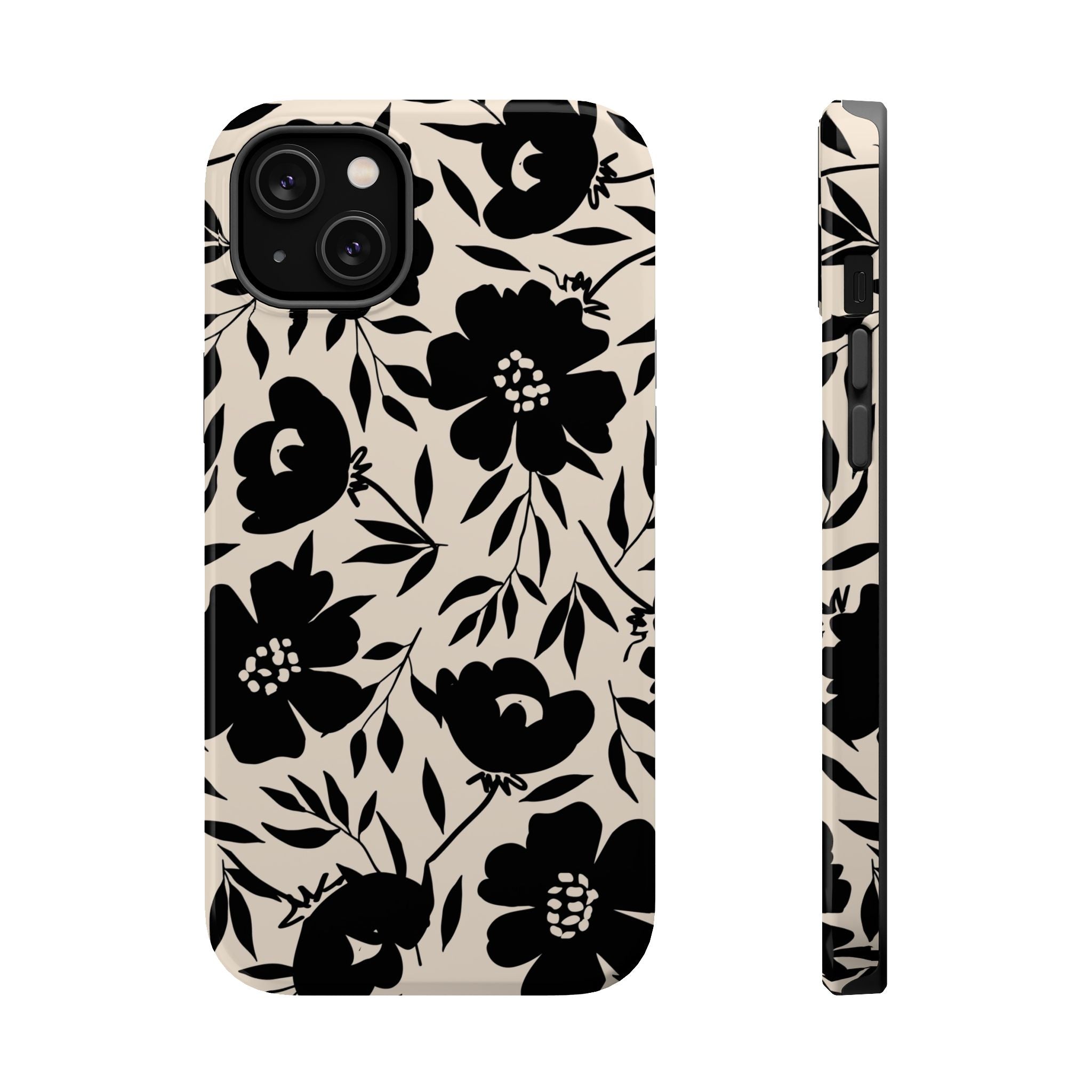 Eclipse Garden Black Floral Case for iPhone 16, Cute Phone Case with bold flower pattern, unique design for adventurous style.