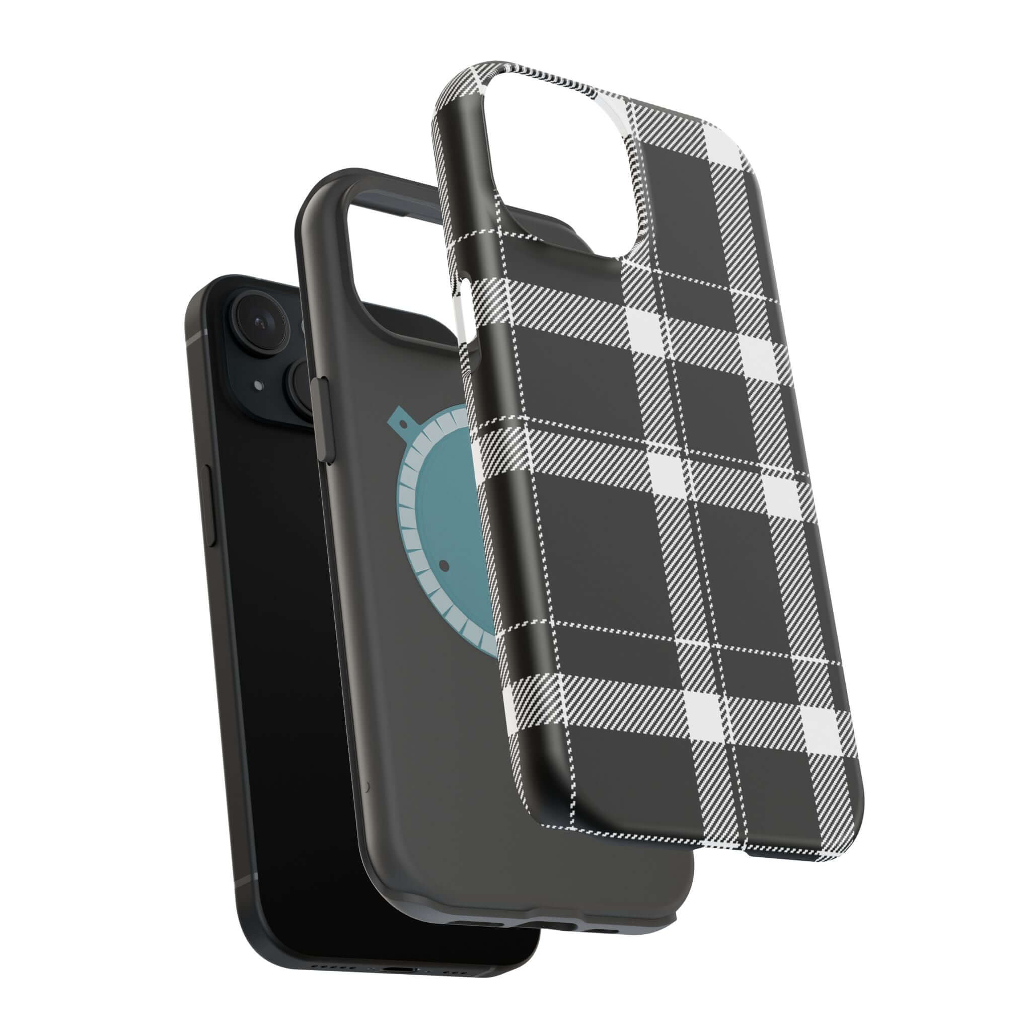 Stylish black plaid case showcasing a cute phone cover for Apple iPhone, perfect for fashion-forward protection.