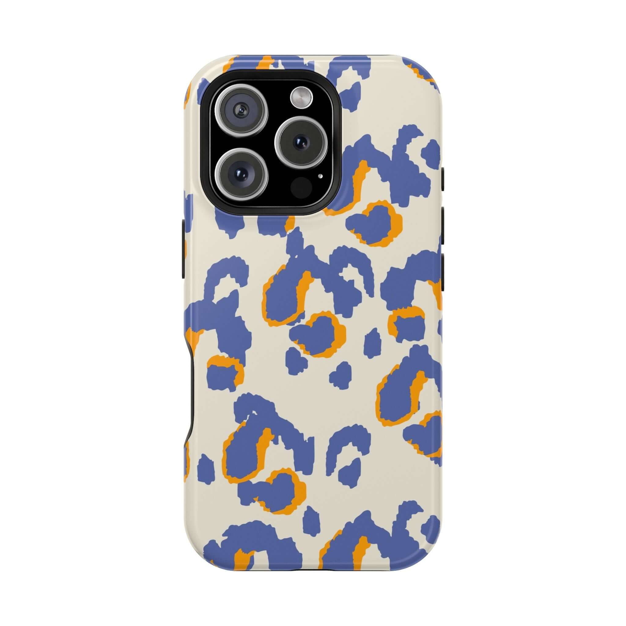 Colorful blue leopard print Safari Blaze iPhone case, cute and abstract design for a stylish phone protection.