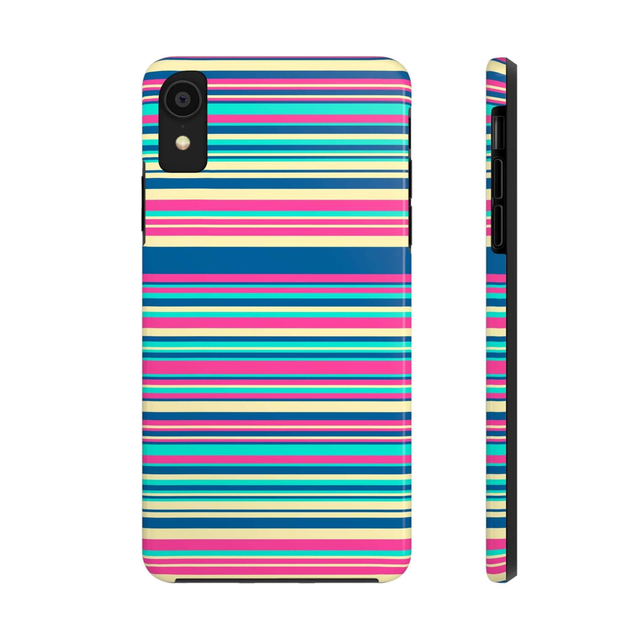 Colorful striped case for iPhone 14 and iPhone 15, cute phone case, vibrant and protective iPhone cover with free shipping.