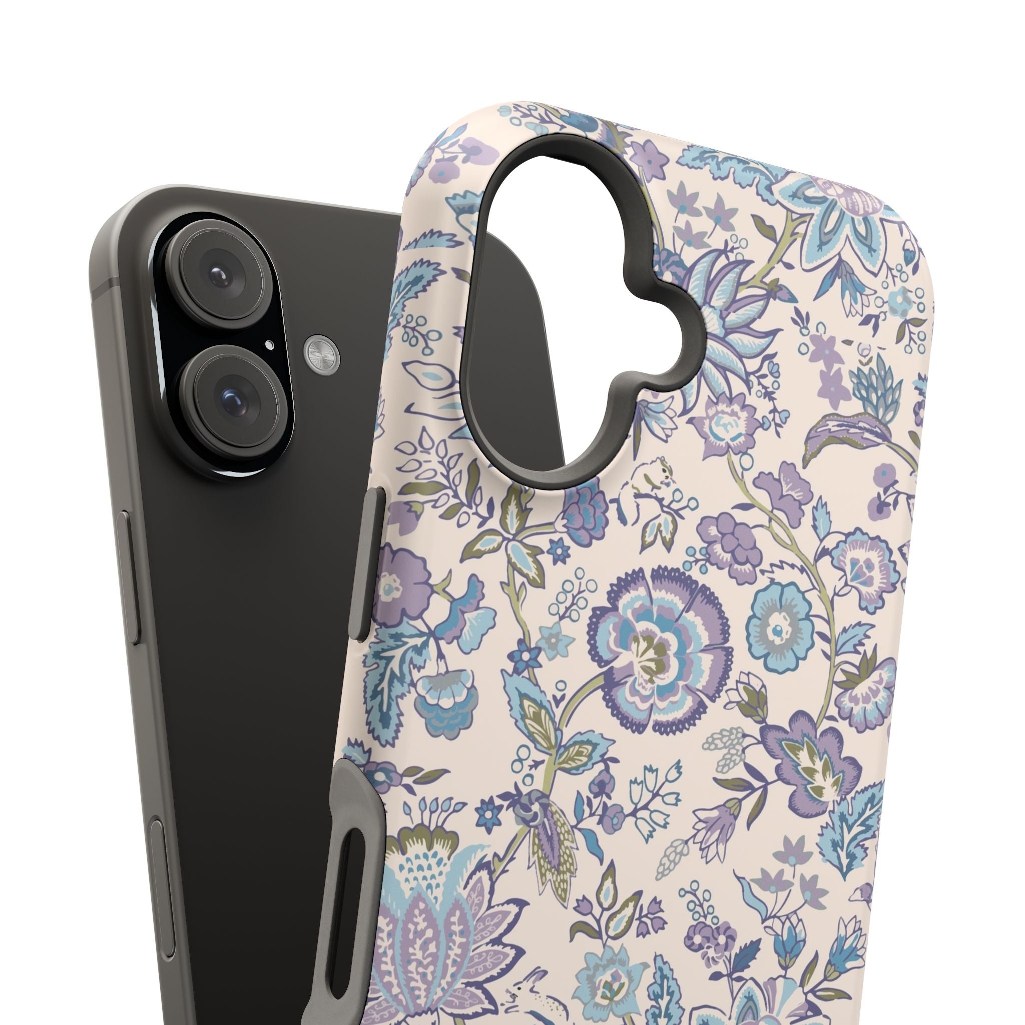 Blue CottageCore MagSafe iPhone Case with Floral Design, Cute Phone Cover for Nature Lovers, Whimsical and Stylish Protection.