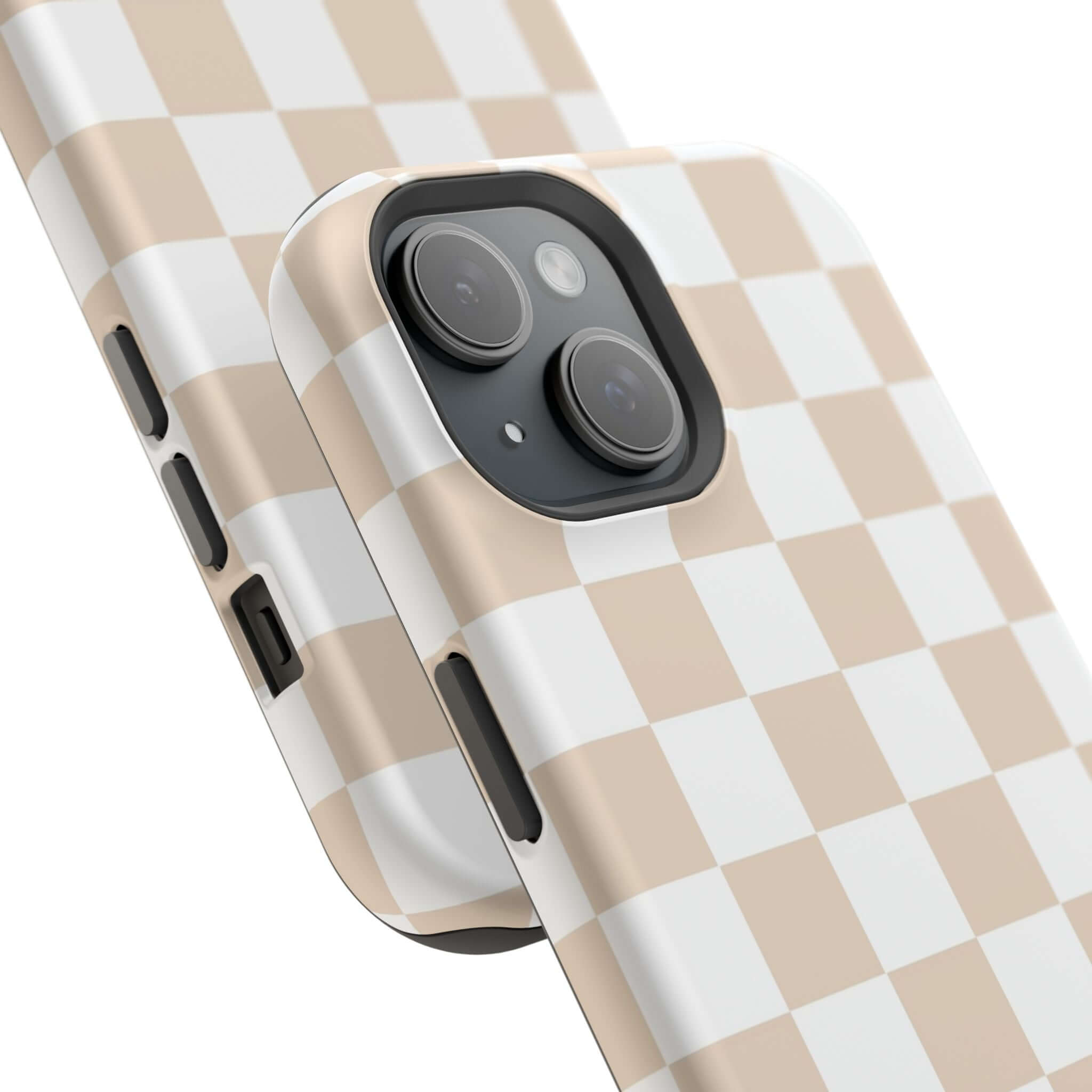 Beige checkered MagSafe iPhone 16 case, cute protective phone case, cream checkered stylish cover