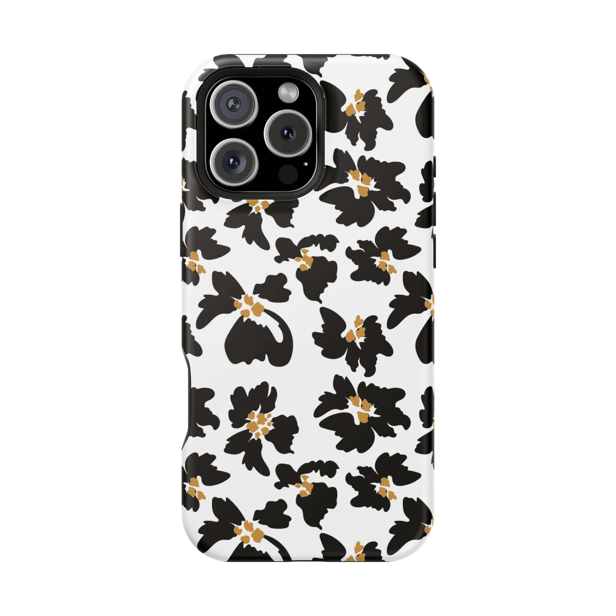 Cute MagSafe iPhone 16 Case - Noir Flora Black Floral Design - Cute Protective Phone Case