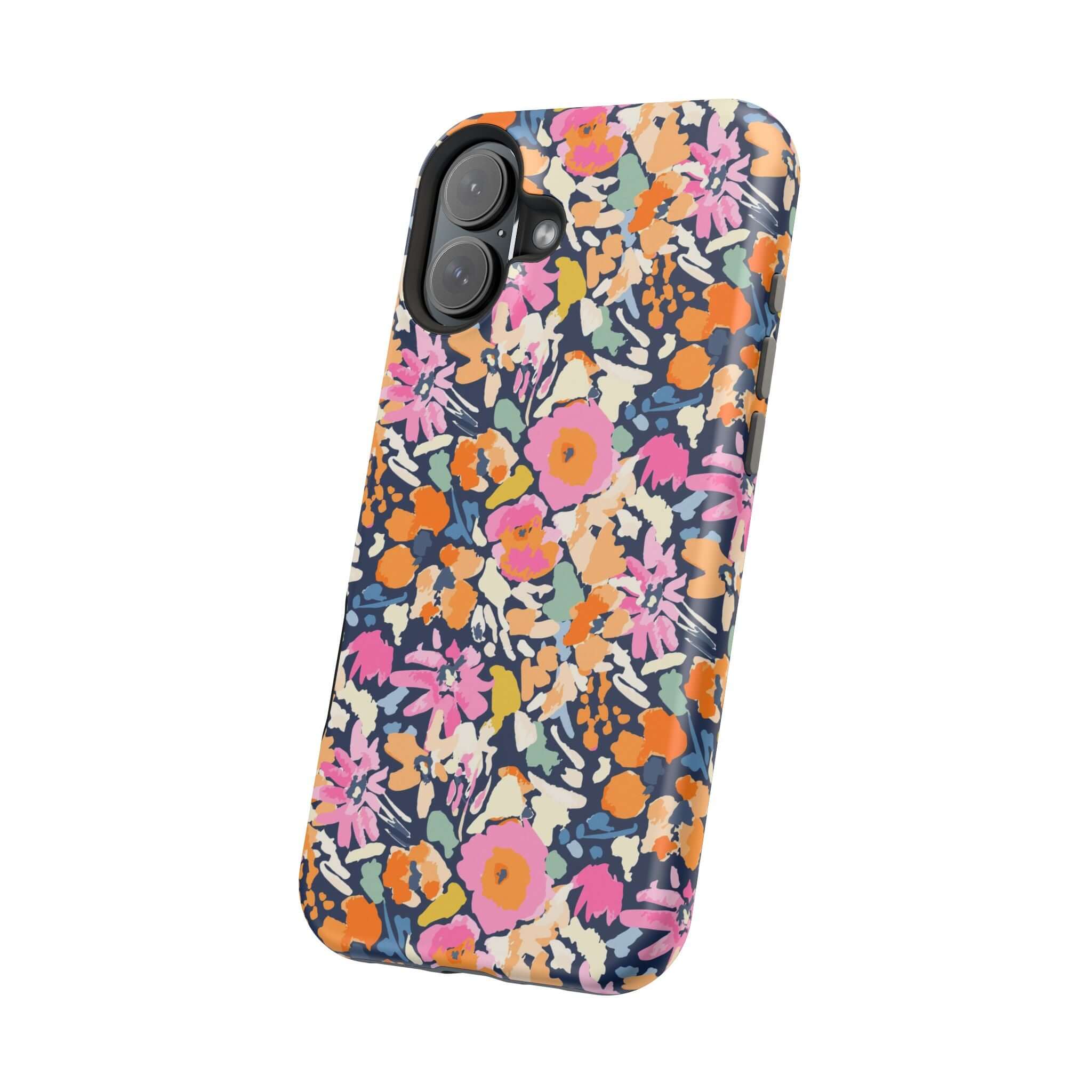 Colorful floral iPhone 16 case from Botanic Burst, with bright cute flowers, MagSafe compatible, providing both protection and style