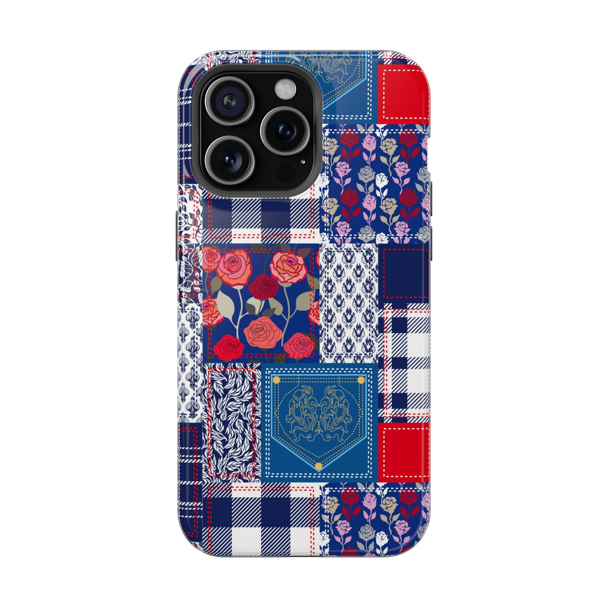 Crimson Bloom | Blue Patchwork Case