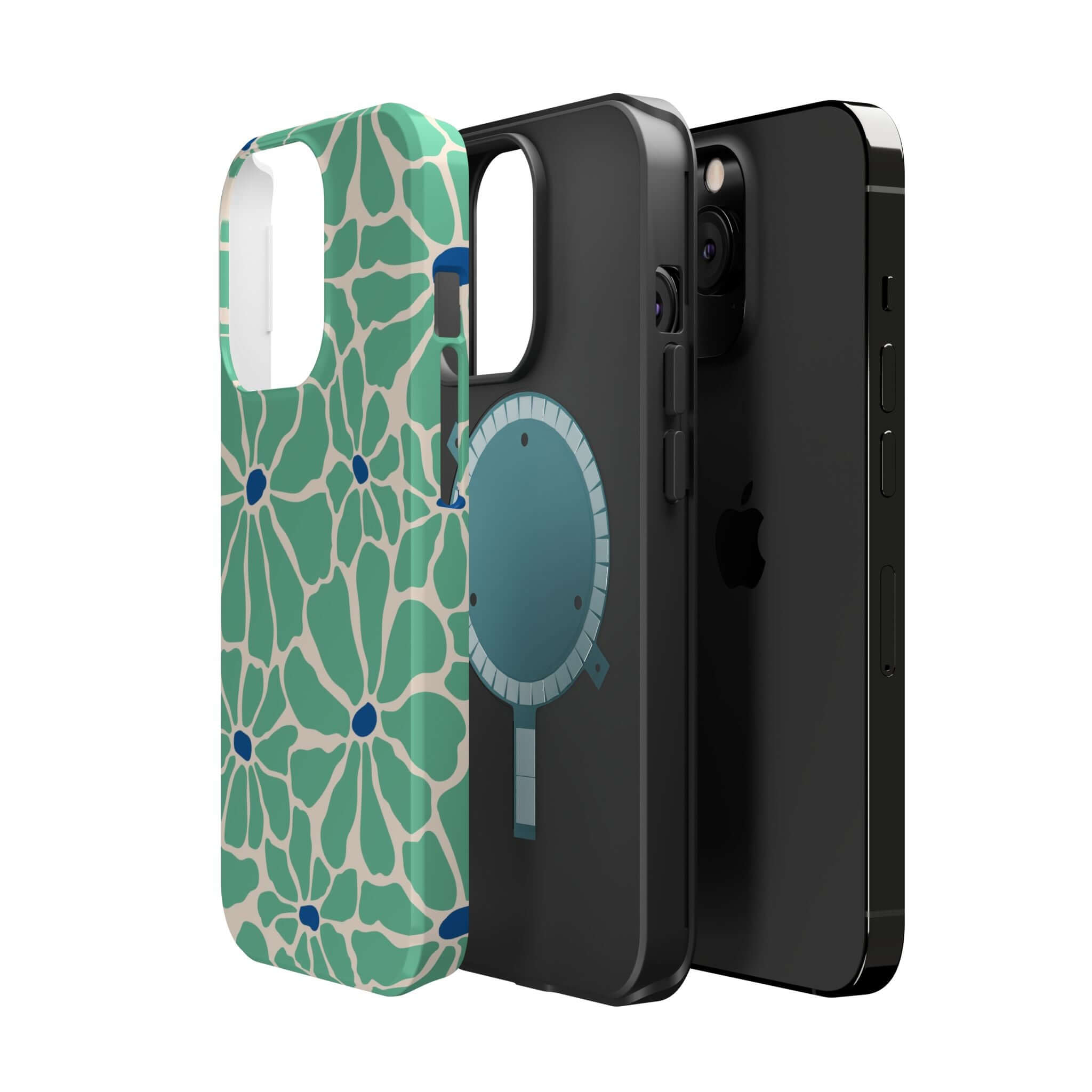 Retro floral phone cases showcasing tropical vibes and MagSafe technology for Apple iPhone, perfect for a cute phone cover.