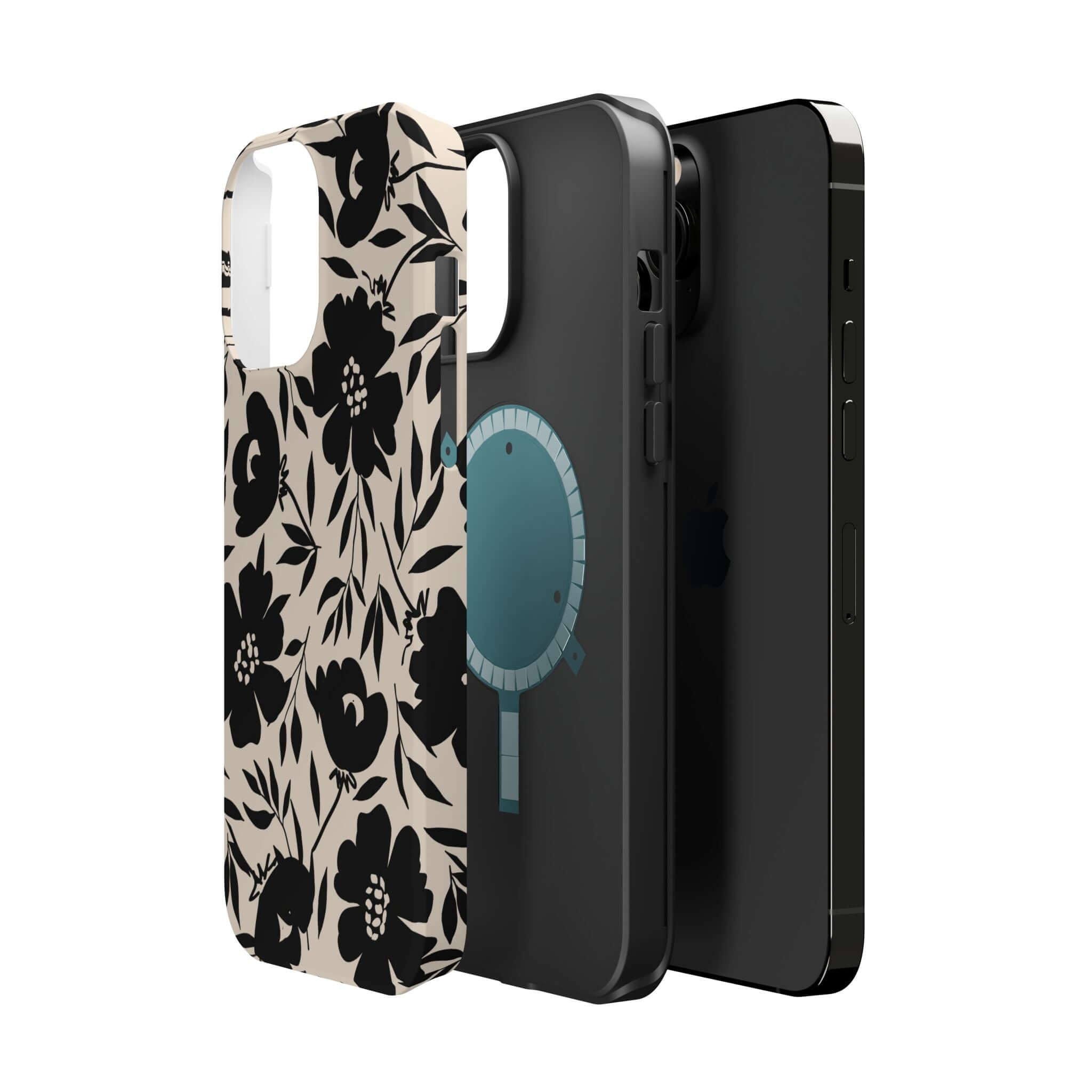 Eclipse Garden Black Floral iPhone 16 Case - Cute and Bold Design