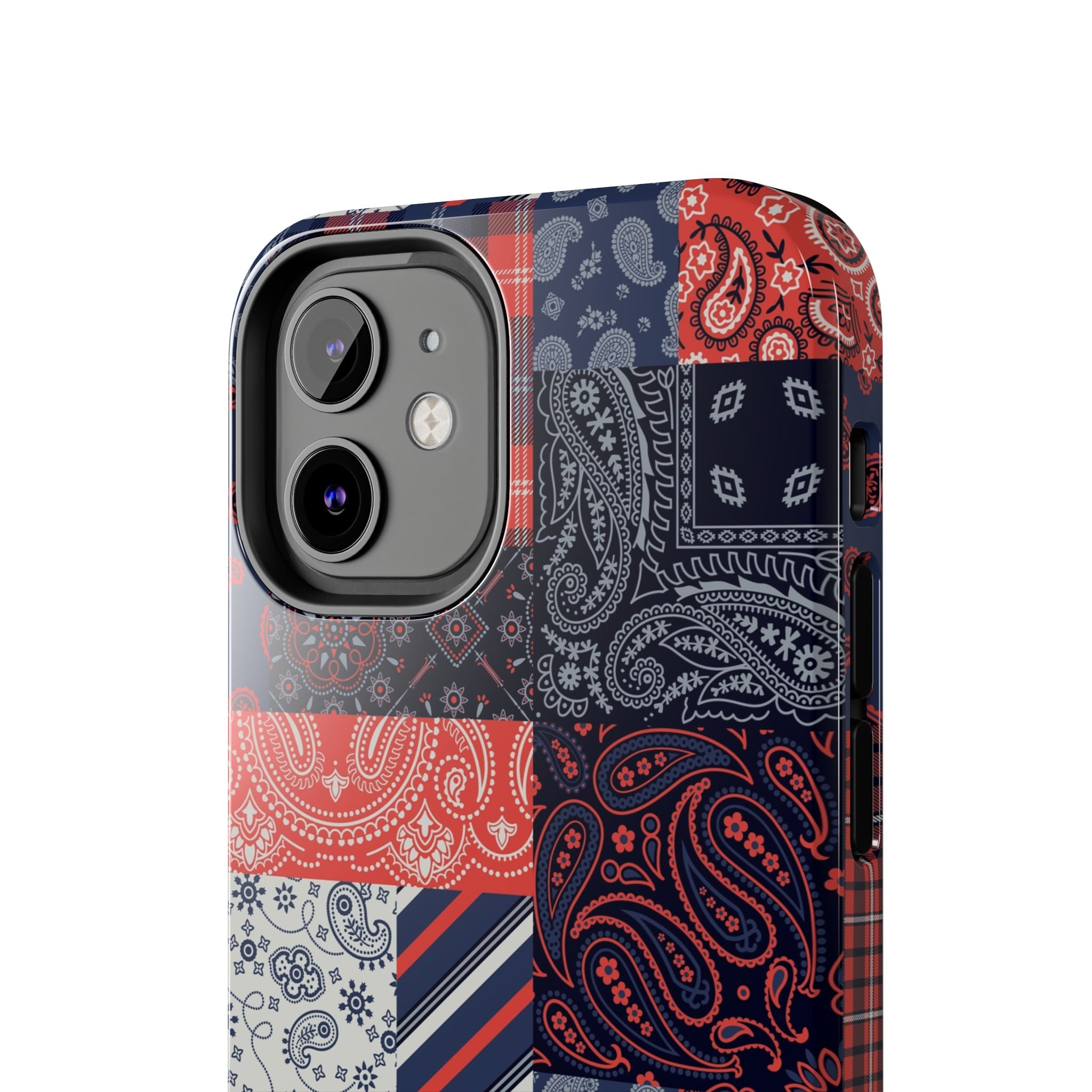 Boho Bandit bandana patchwork iPhone 14 Pro case, cute phone case for fashion-forward men, bookish style design phone case for protection