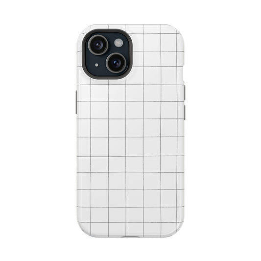 Minimal Matrix Grid Lines Case for iPhone 14 Pro with subtle grid pattern, sleek and bookish design. Cute and manly phone case accessory.