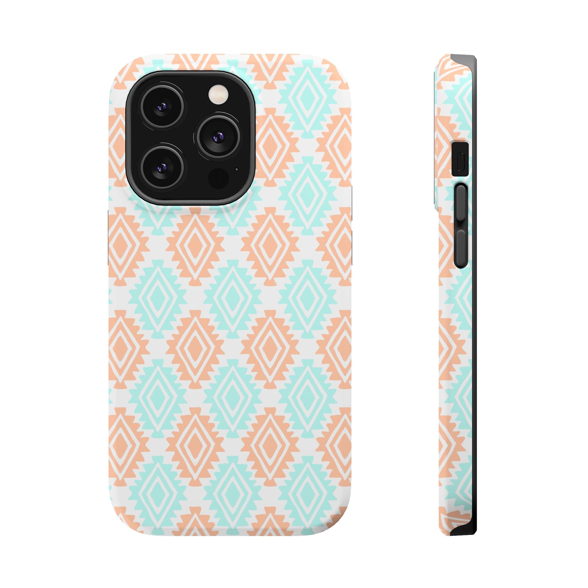 Southwestern MagSafe iPhone case with abstract floral design, showcasing a cute and functional phone cover in pastel colors.