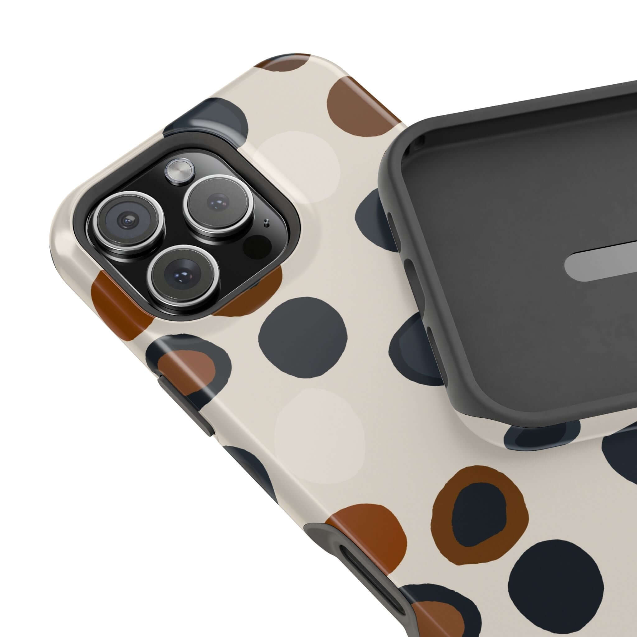 Chic Wanderer Modern Spots Case for iPhone with colorful abstract brown spots, trendy and cute design, perfect for a stylish adventurer.