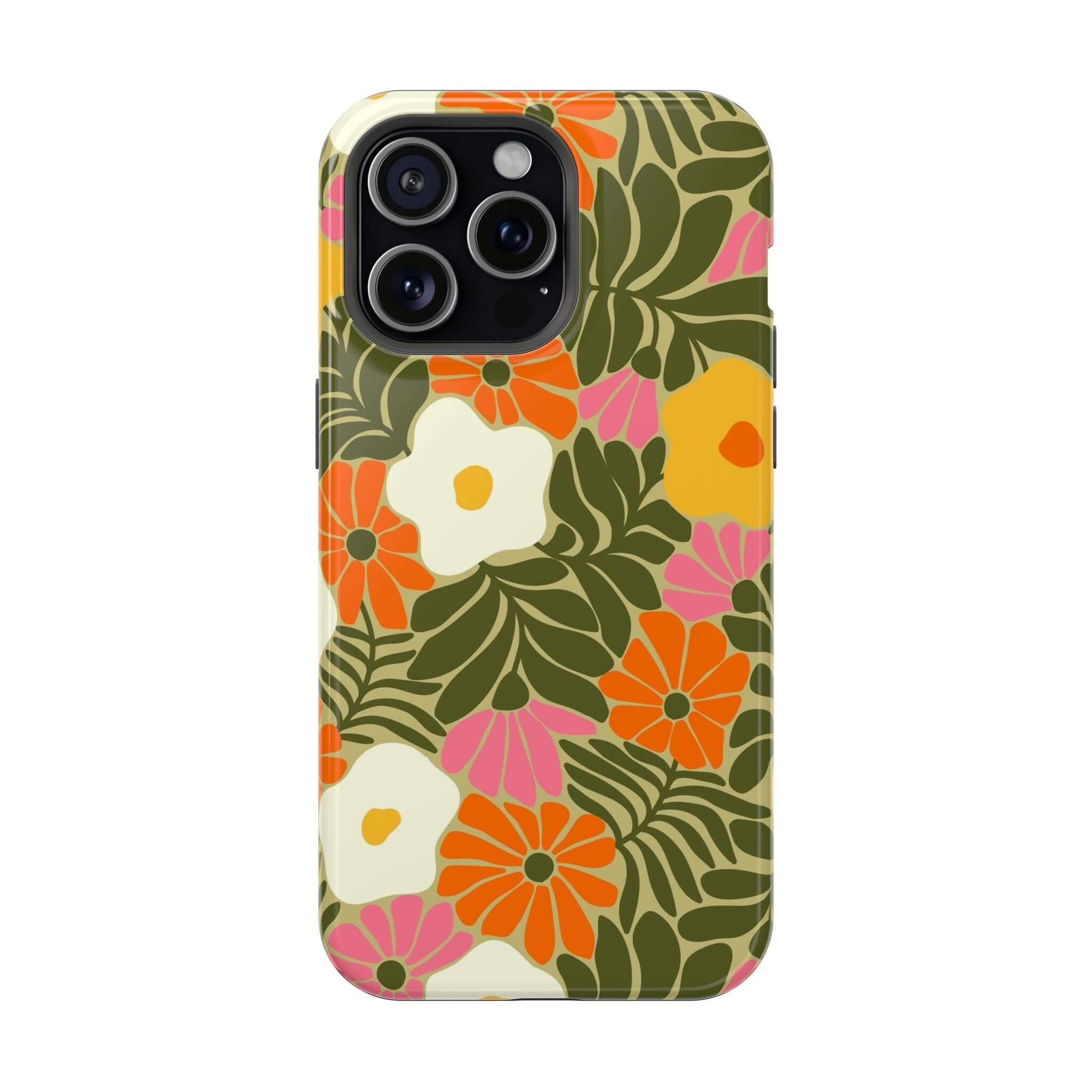 Retro floral iPhone case with tropical flower design, perfect cute phone cover for summer vibes and style.