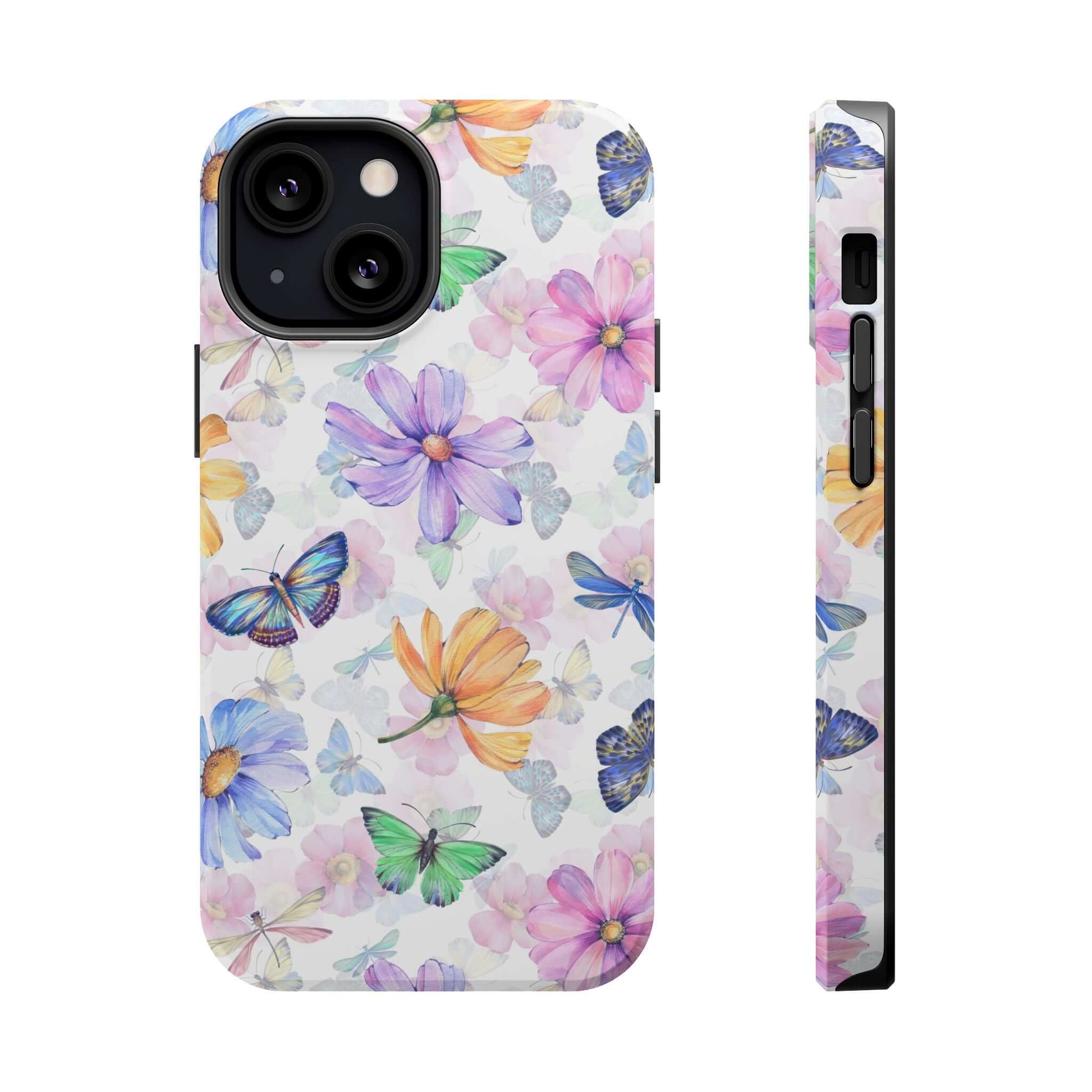 Cute MagSafe iPhone 16 case with watercolor butterfly and floral design, stylish and protective phone case for iPhone 16.