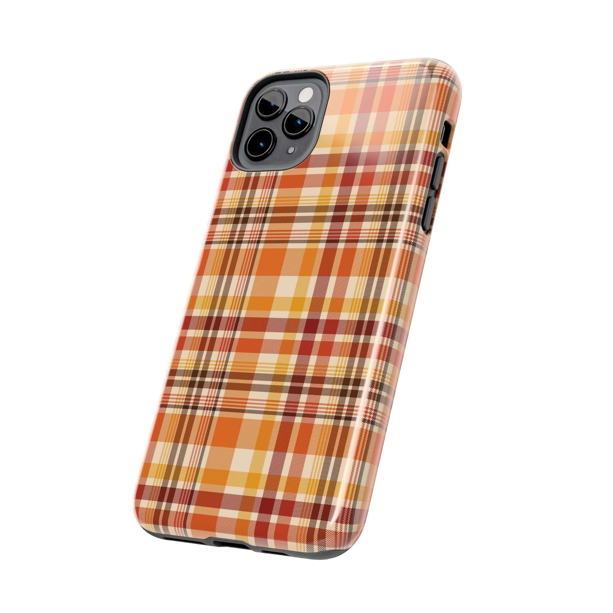 Autumn Air Fall Plaid iPhone case with orange and yellow plaid design - perfect cute Halloween and fall iPhone case