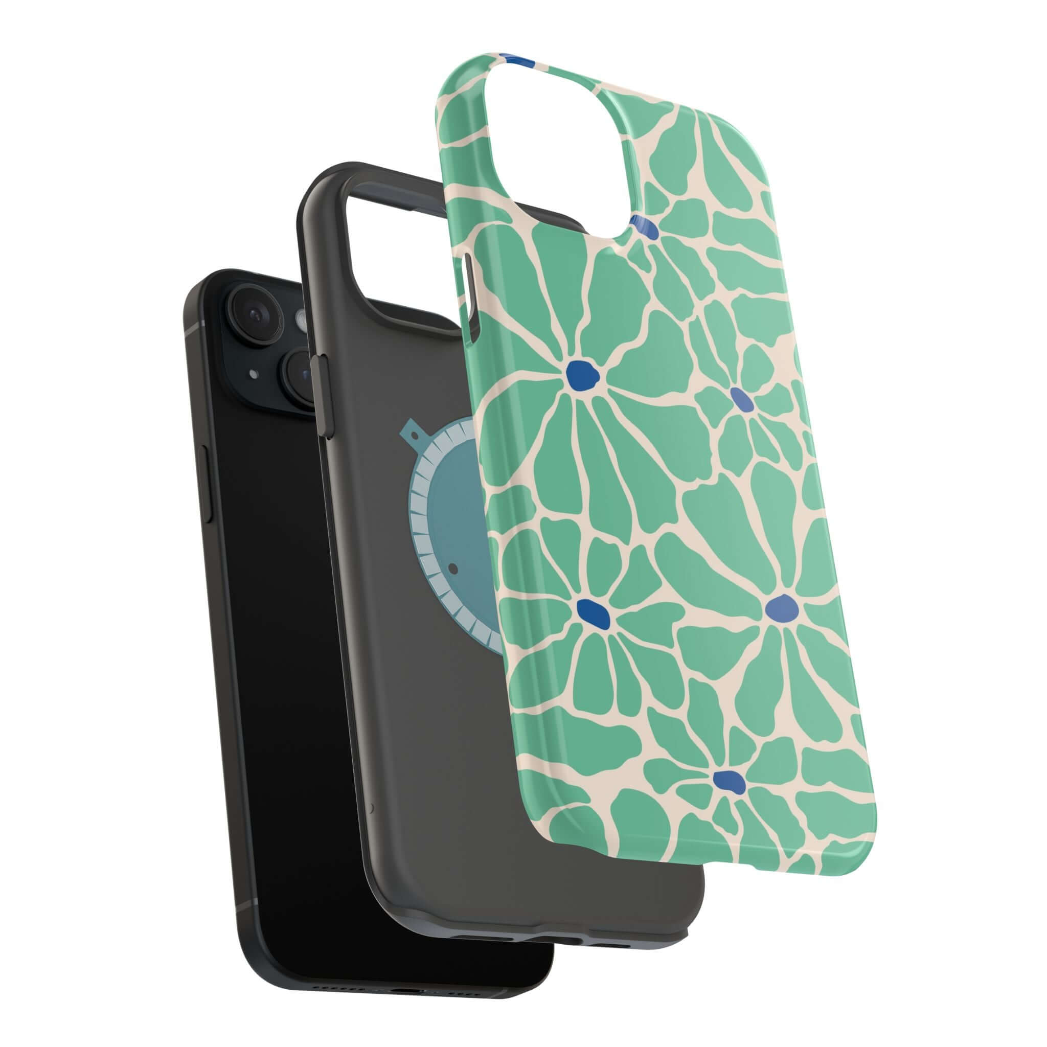 Tropical Splash Retro Floral Case showcasing vibrant green and white flowers, perfect cute phone cover for Apple iPhone.