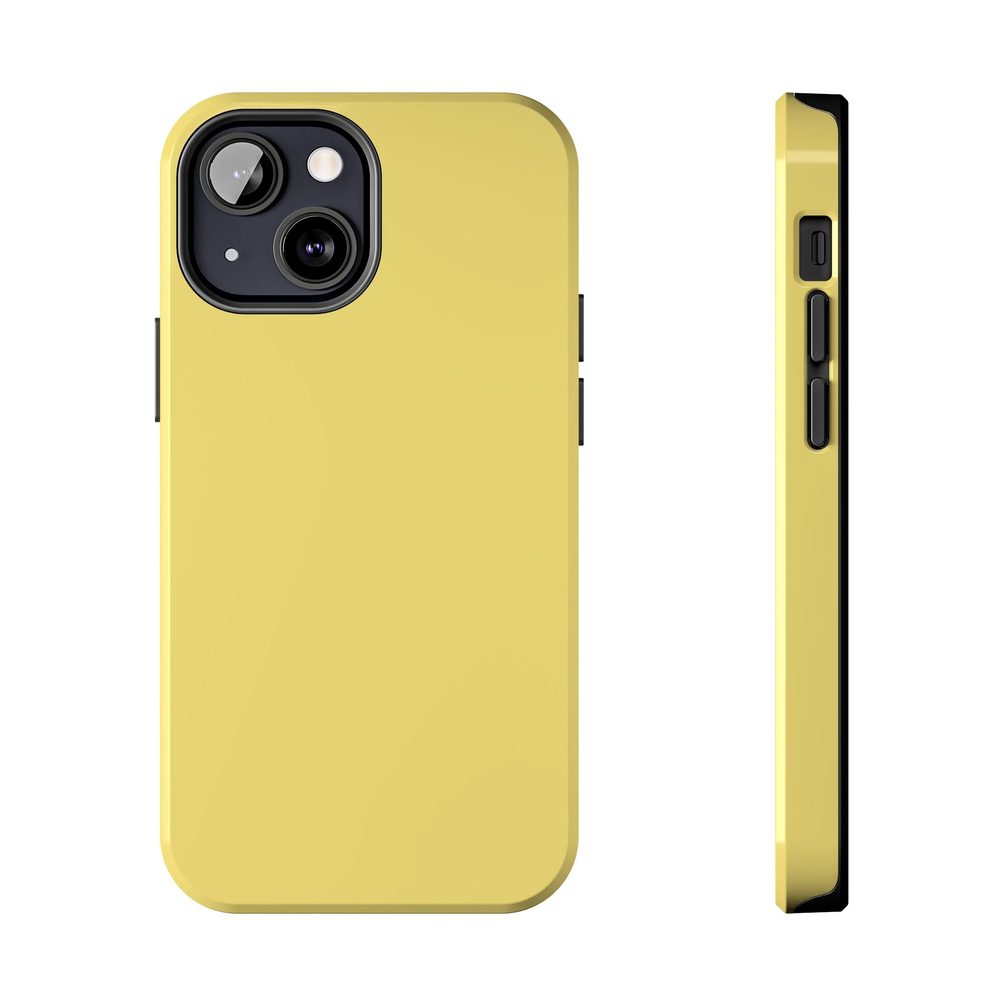 Cute solid yellow phone case for iPhone, Lemon Drop design, adds a pop of color. Perfect for a playful and fun look.