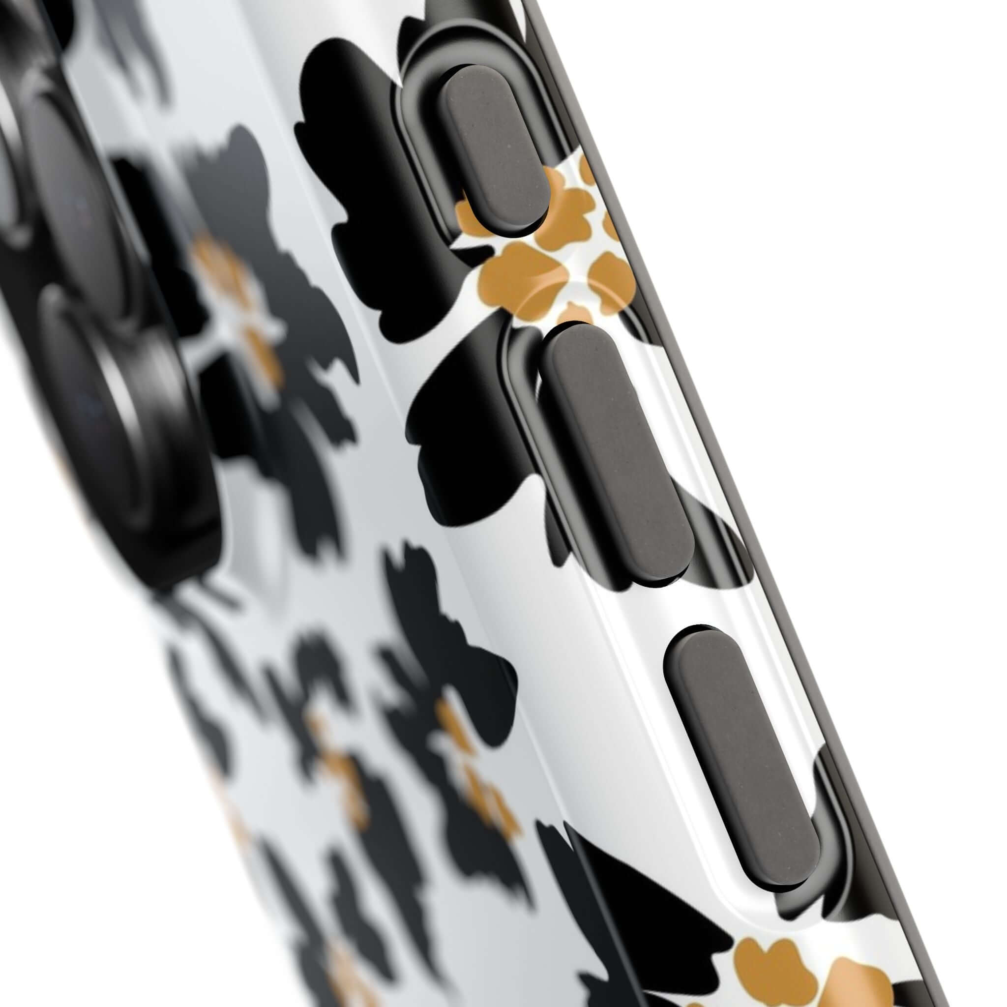 Modern Noir Flora Black Floral Case with Cute Animal Print for iPhone, Protective MagSafe Compatible Style