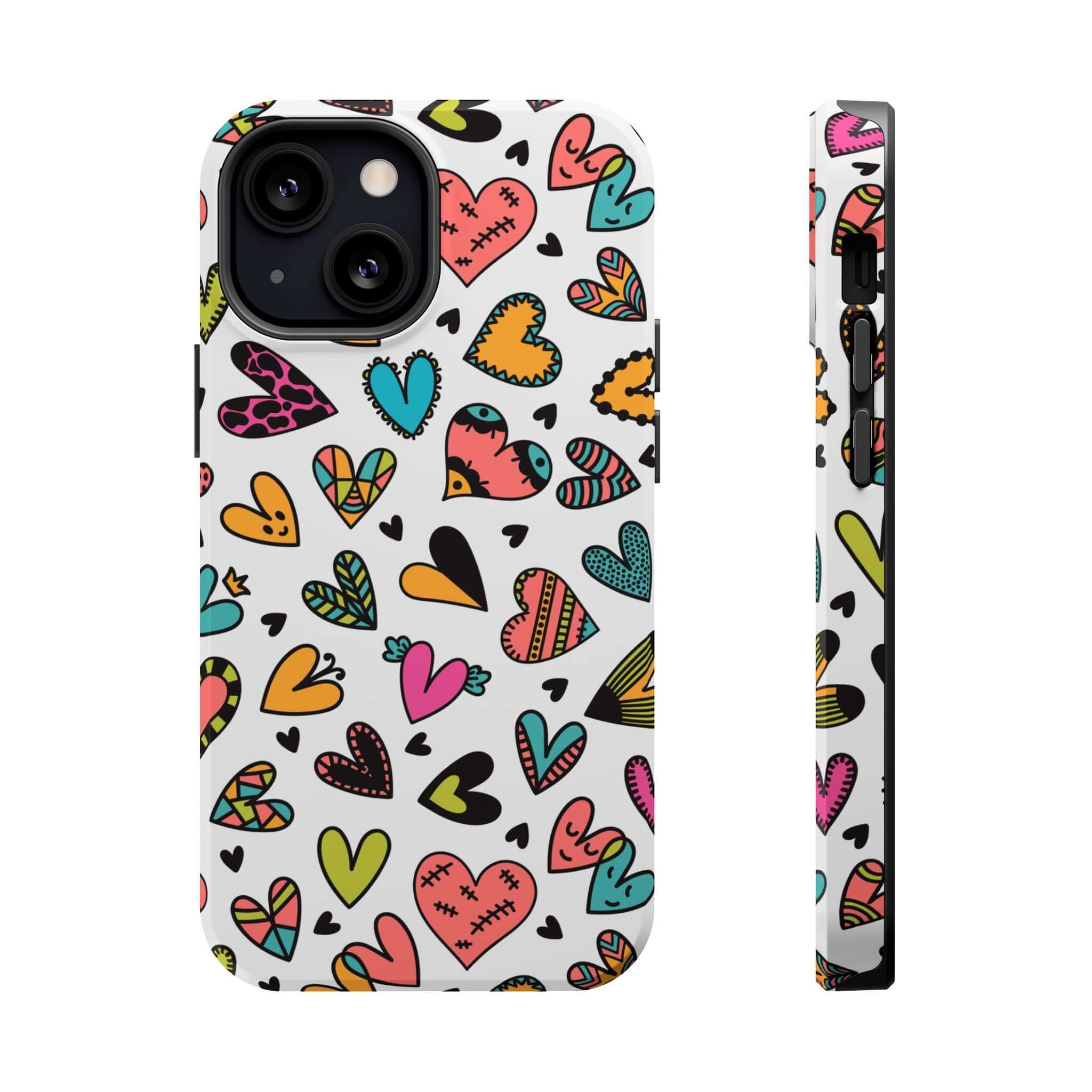 Kaleidoscope of Hearts iPhone case with colorful, cute heart designs, offering free shipping. Cute iPhone case from top cute phone case brands.