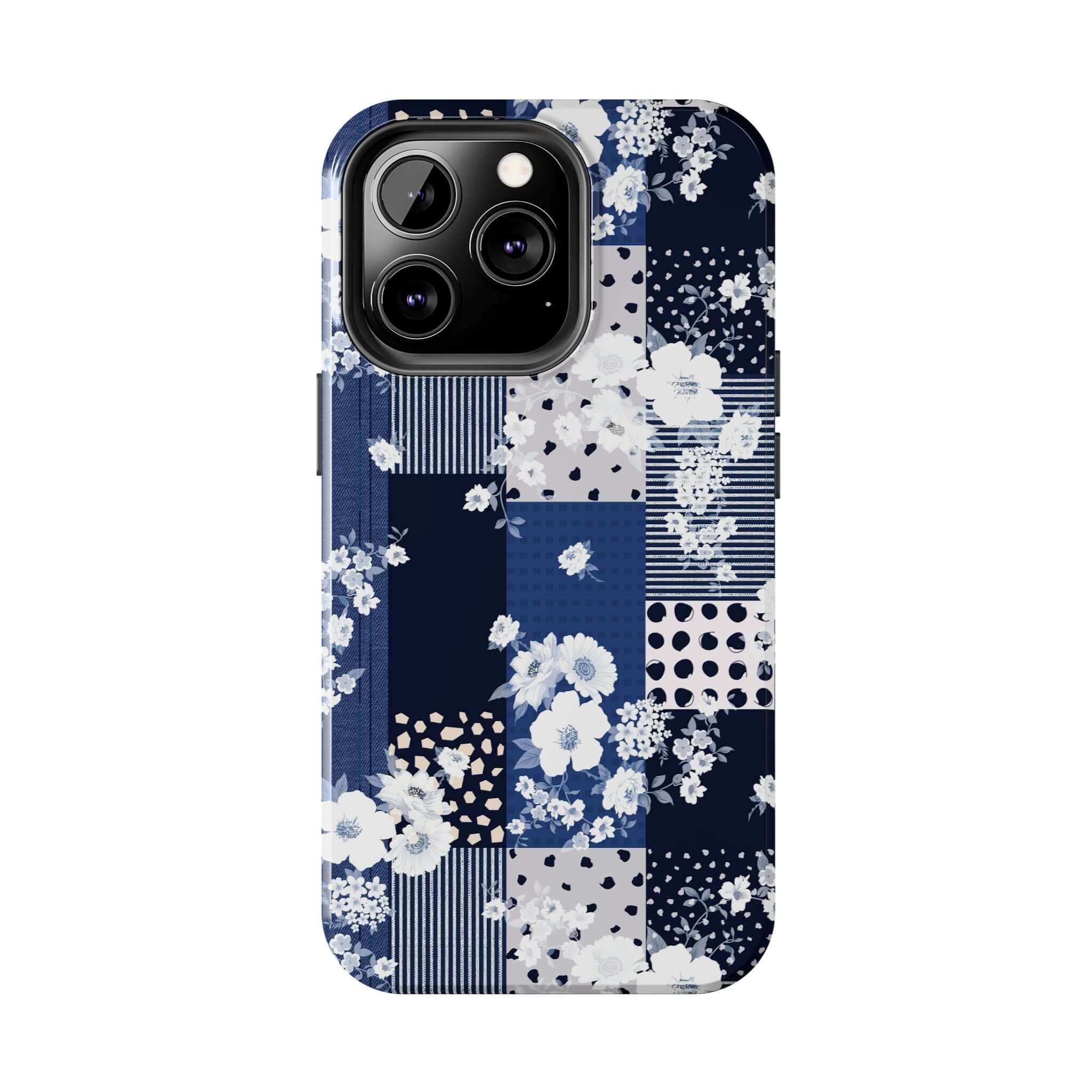 Blue Floral Patchwork Phone Case for iPhone and Samsung - Sorority Book Club Cute Cover with Flowers