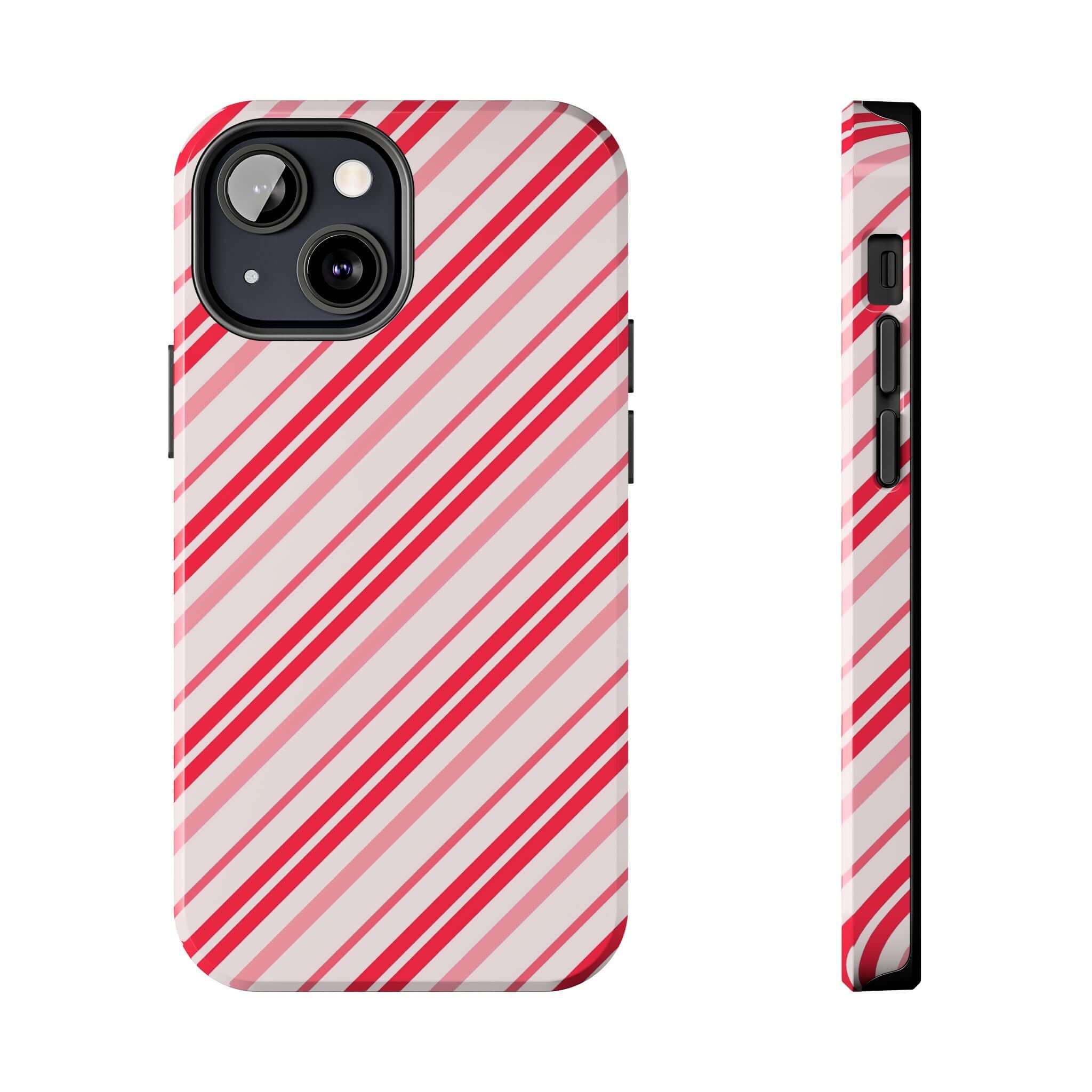 Candy Cane Cutie striped holiday iPhone case with red and white pattern, festive Christmas phone case design.