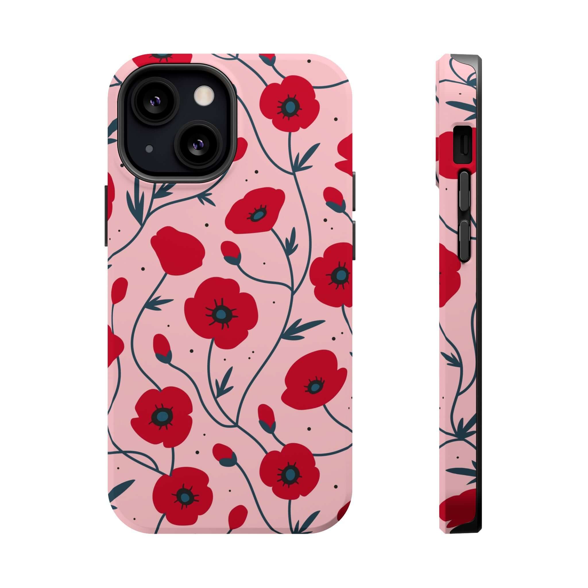 Pink n Poppy Pink Floral iPhone Case with Red Flowers, Cute Phone Case with Free Shipping, Stylish and Functional Accessory