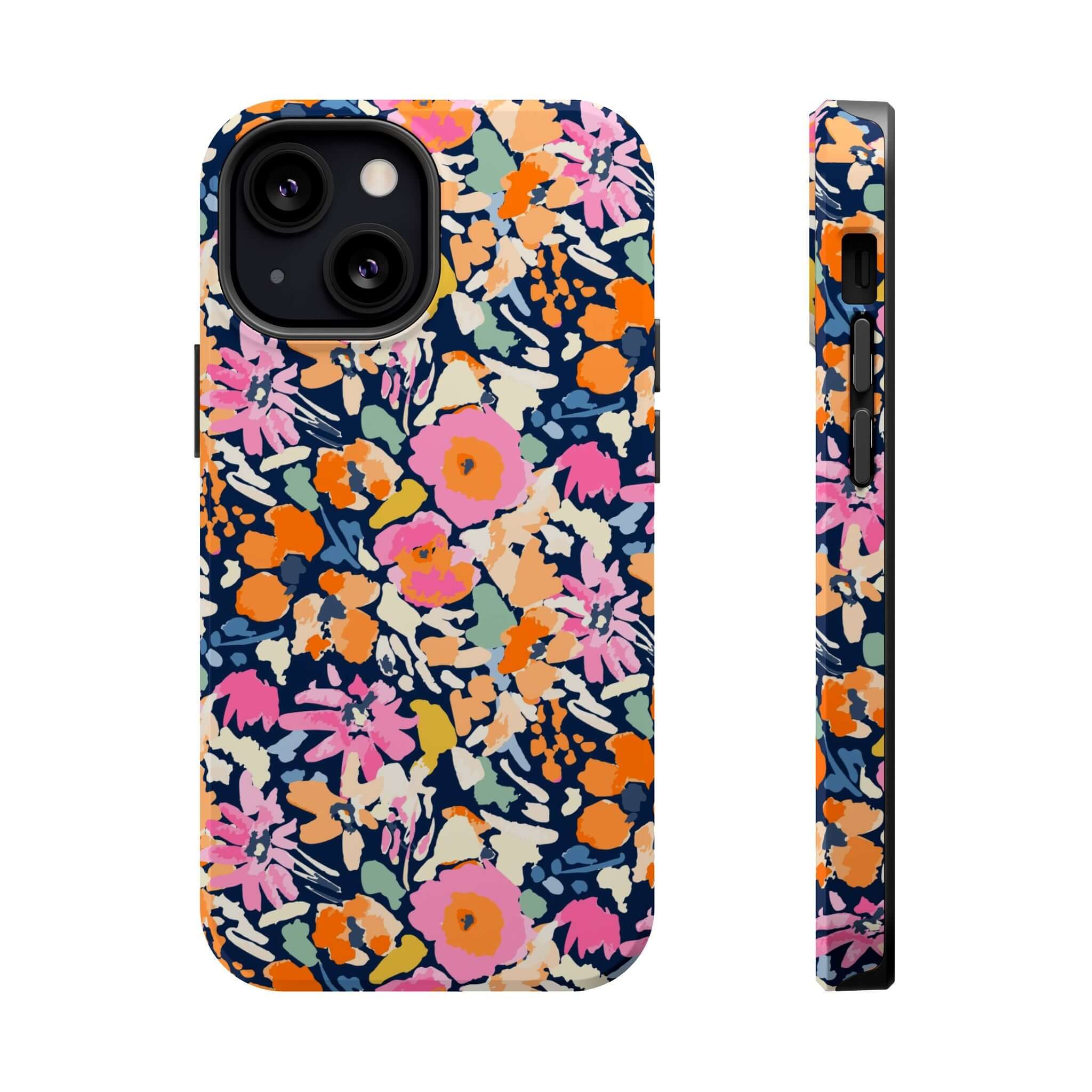 Colorful floral Botanic Burst MagSafe case for iPhone 16 featuring cute protective design.