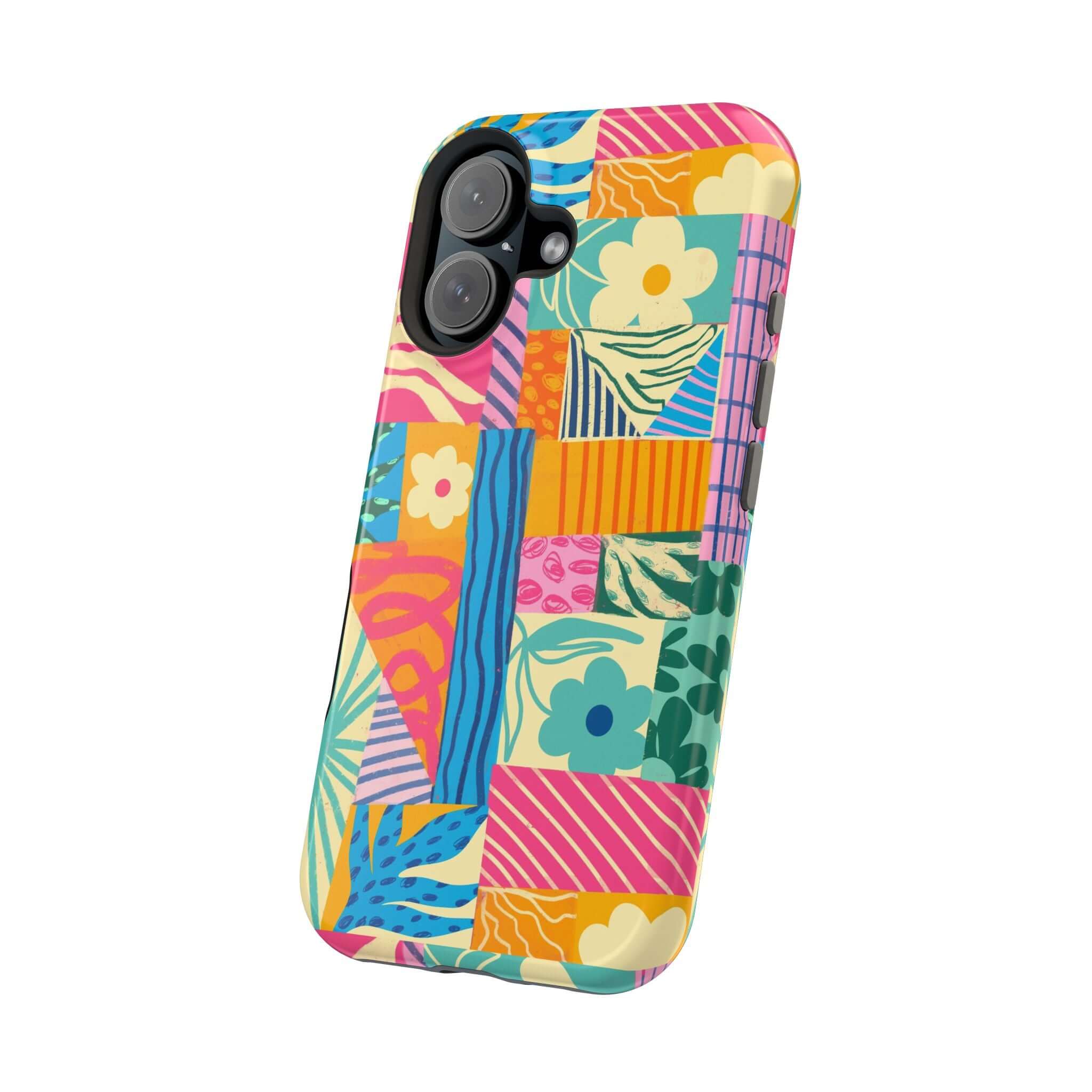 Colorful patchwork iPhone case for beach lovers, featuring a vibrant design perfect for adding fun style; Cute Phone Case iPhone 16.