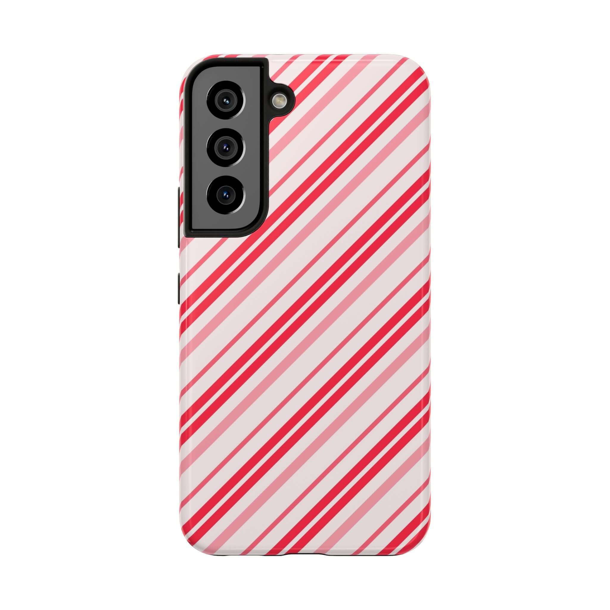 Cute candy cane striped holiday phone case for iPhone, featuring festive Christmas design. Perfect custom phone case gift idea.