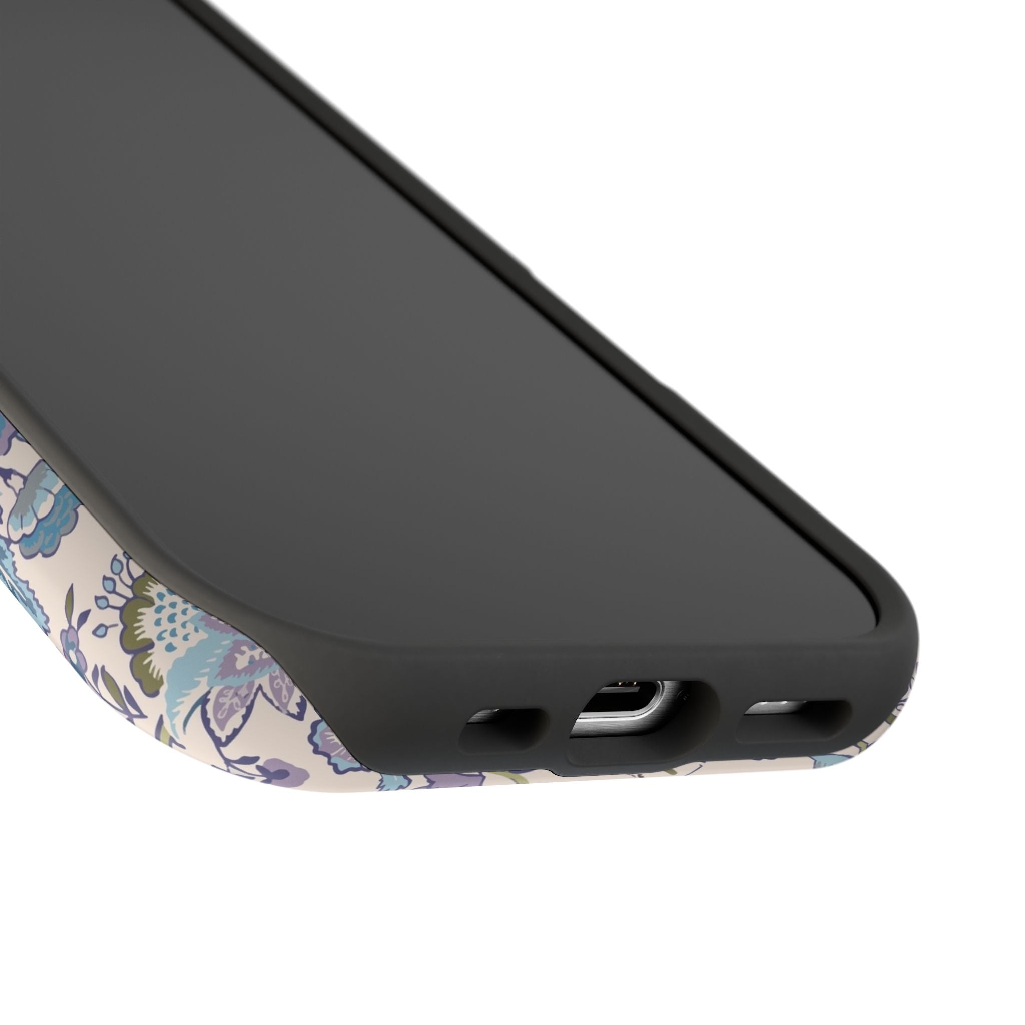 Blue CottageCore MagSafe iPhone case with floral design, cute phone cover perfect for adding a touch of nature to your tech.