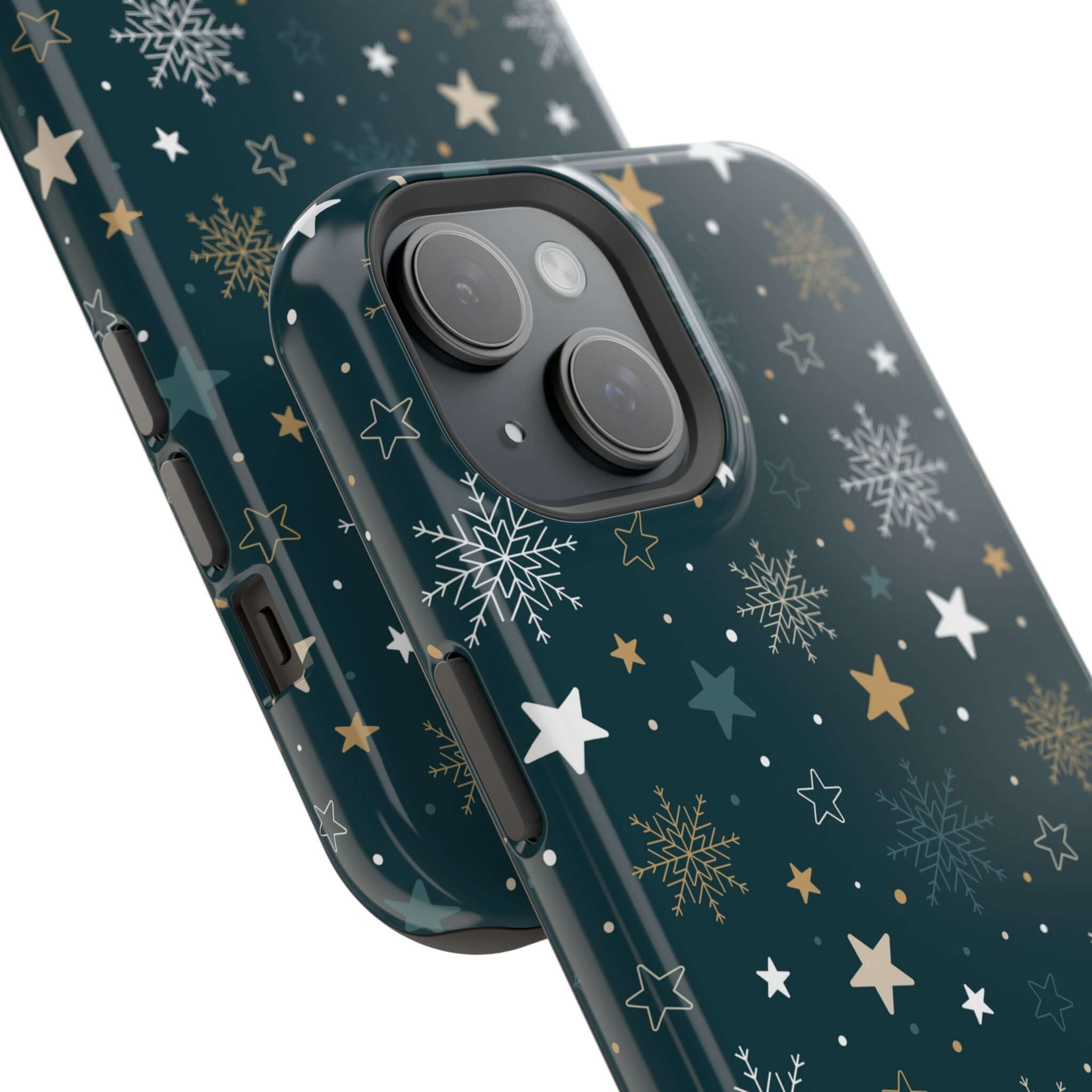 Festive Frosted Wishes MagSafe Case with stars and snowflakes design, Christmas phone case, holiday phone case, cute phone cover.