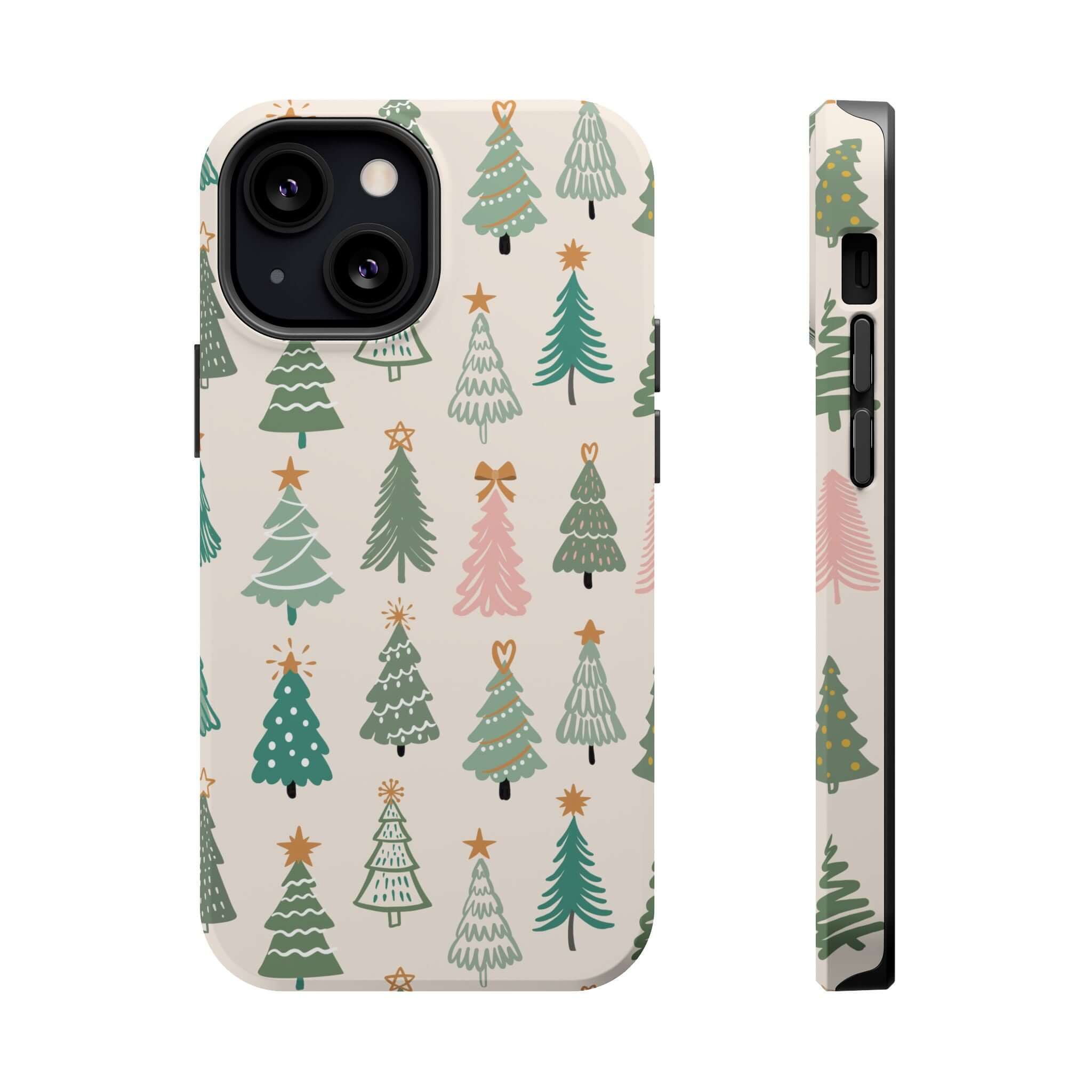 Festive O Christmas Tree MagSafe Case with holiday tree design, perfect cute phone cover for the season.