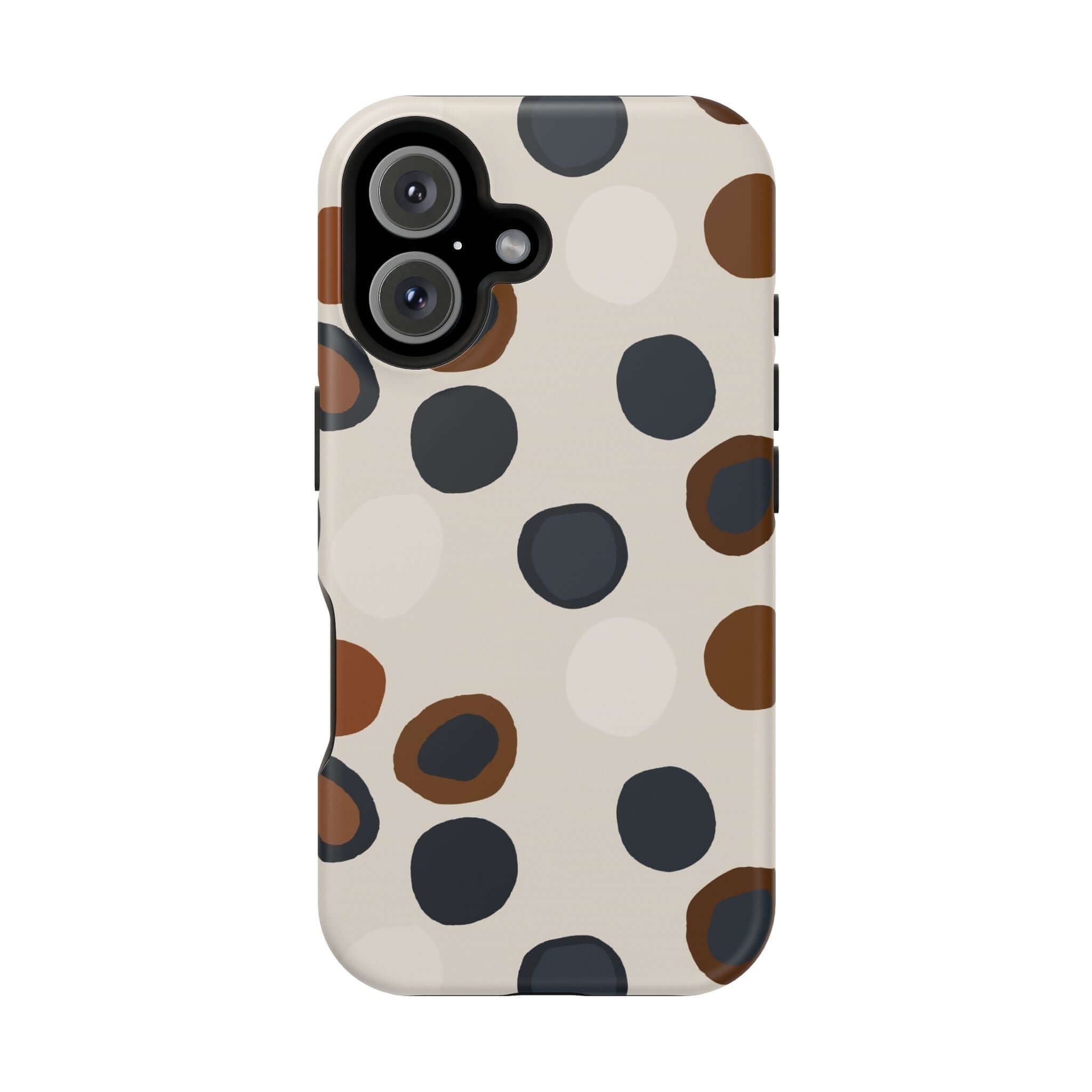 Chic Wanderer Modern Spots Case with brown abstract polka dots, colorful and cute iPhone MagSafe case for fashion-forward adventurers.