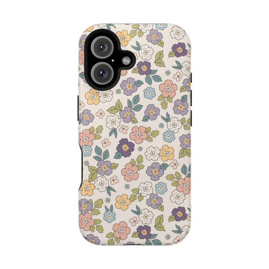 Colorful floral Ditsy Daisies iPhone case, perfect for stylish phone users and beachy vibes. MagSafe compatible cute phone cover.