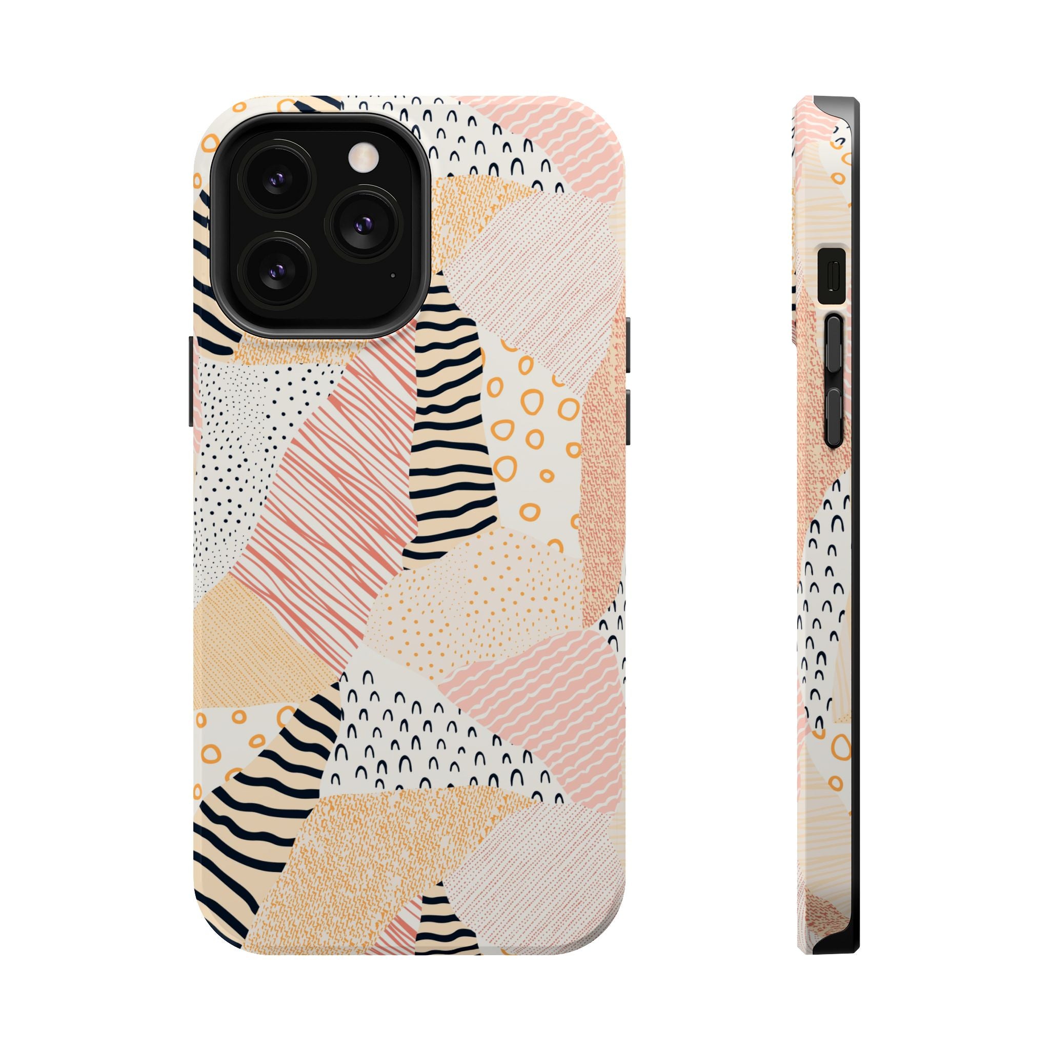 Cute Patchwork Phone Case for iPhone 16 with Peach and Colorful Patterns