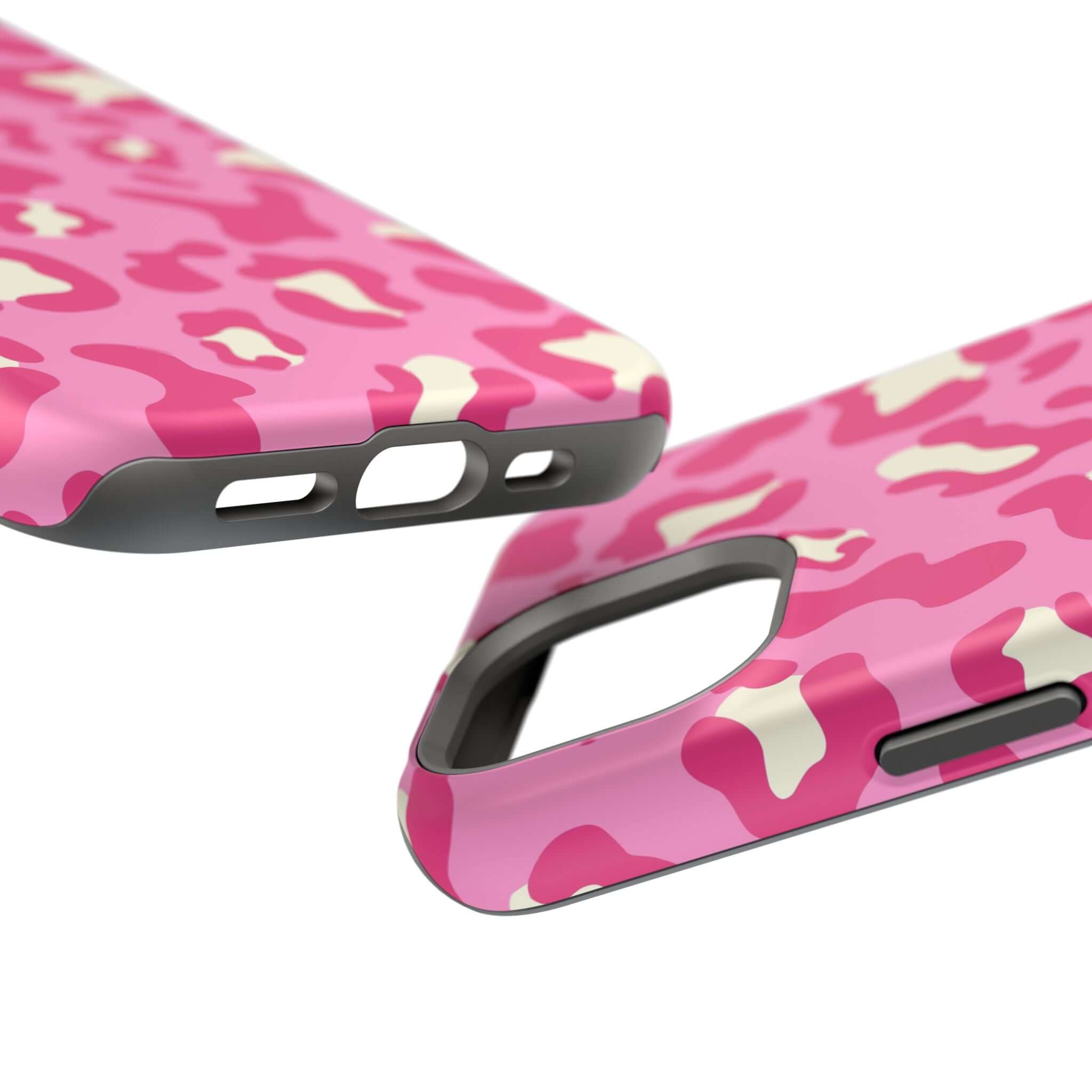 Preppy Cheetah Pink Case for iPhone 14 Pro Max with MagSafe functionality, featuring a vibrant cheetah print design to enhance phone style.