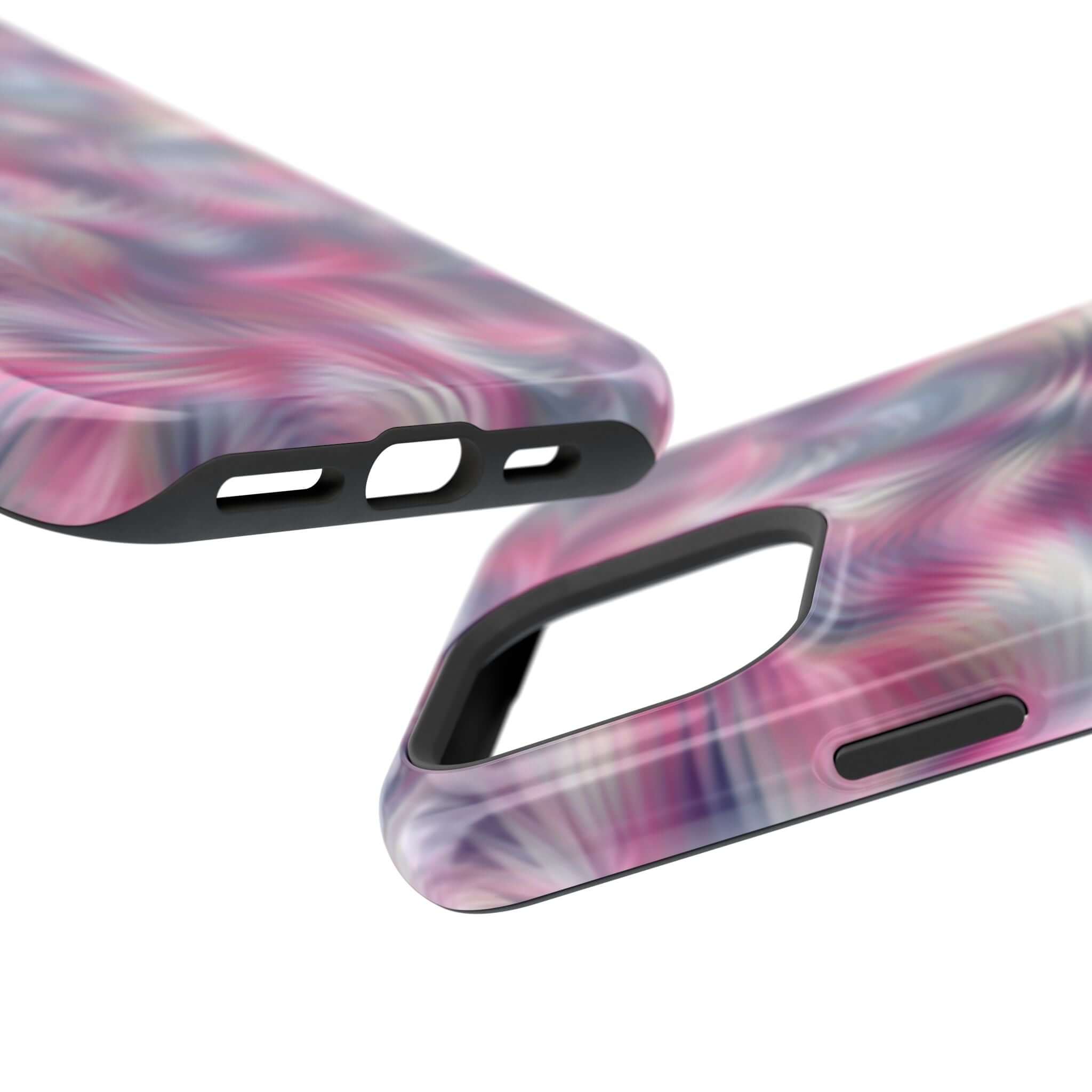 Purple abstract tie dye swirl MagSafe iPhone case, quirky cute phone cover, floral-inspired design for protection and style.