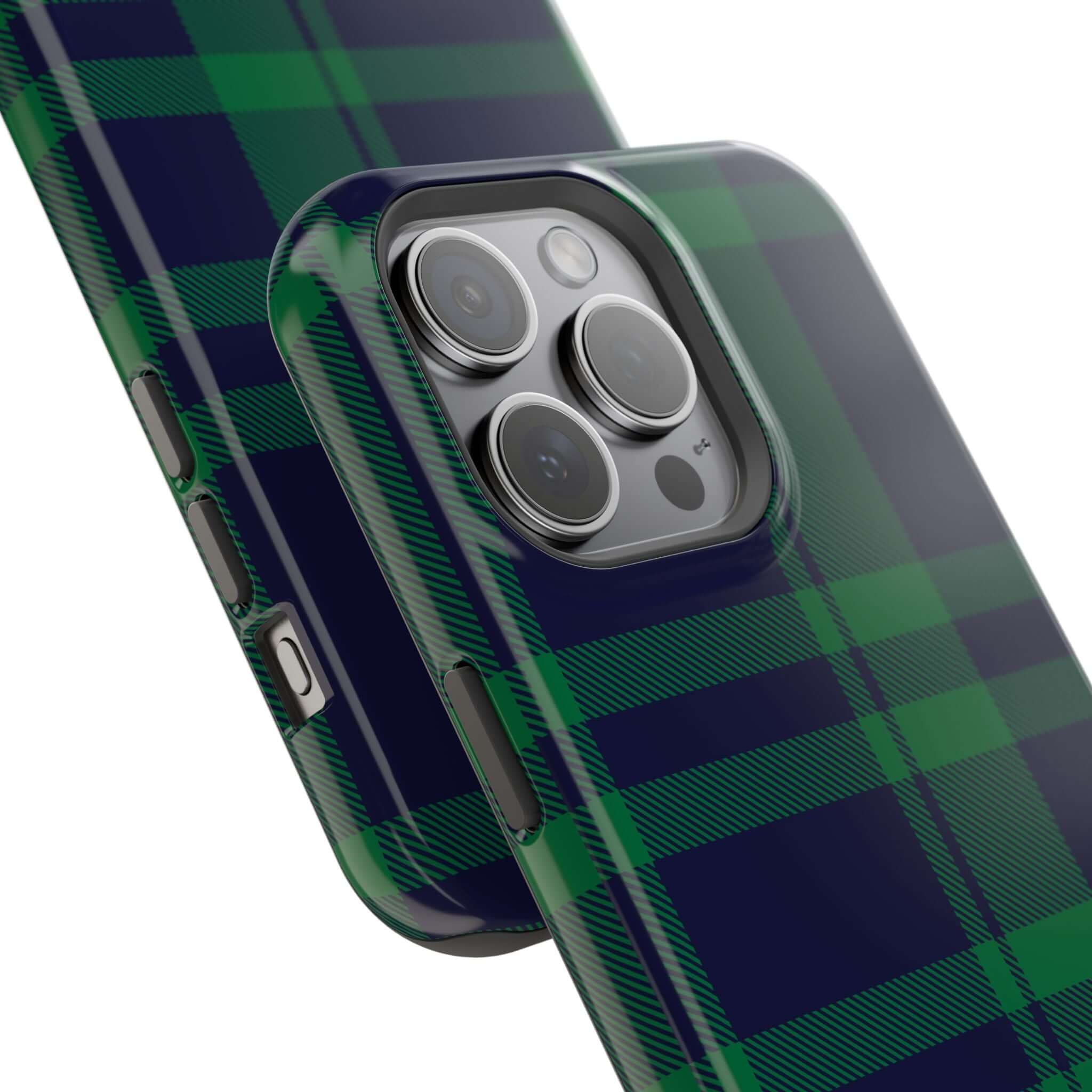 Festive Mistletoe Plaid MagSafe case showcasing a cute pattern, perfect holiday phone cover for iPhone protection.