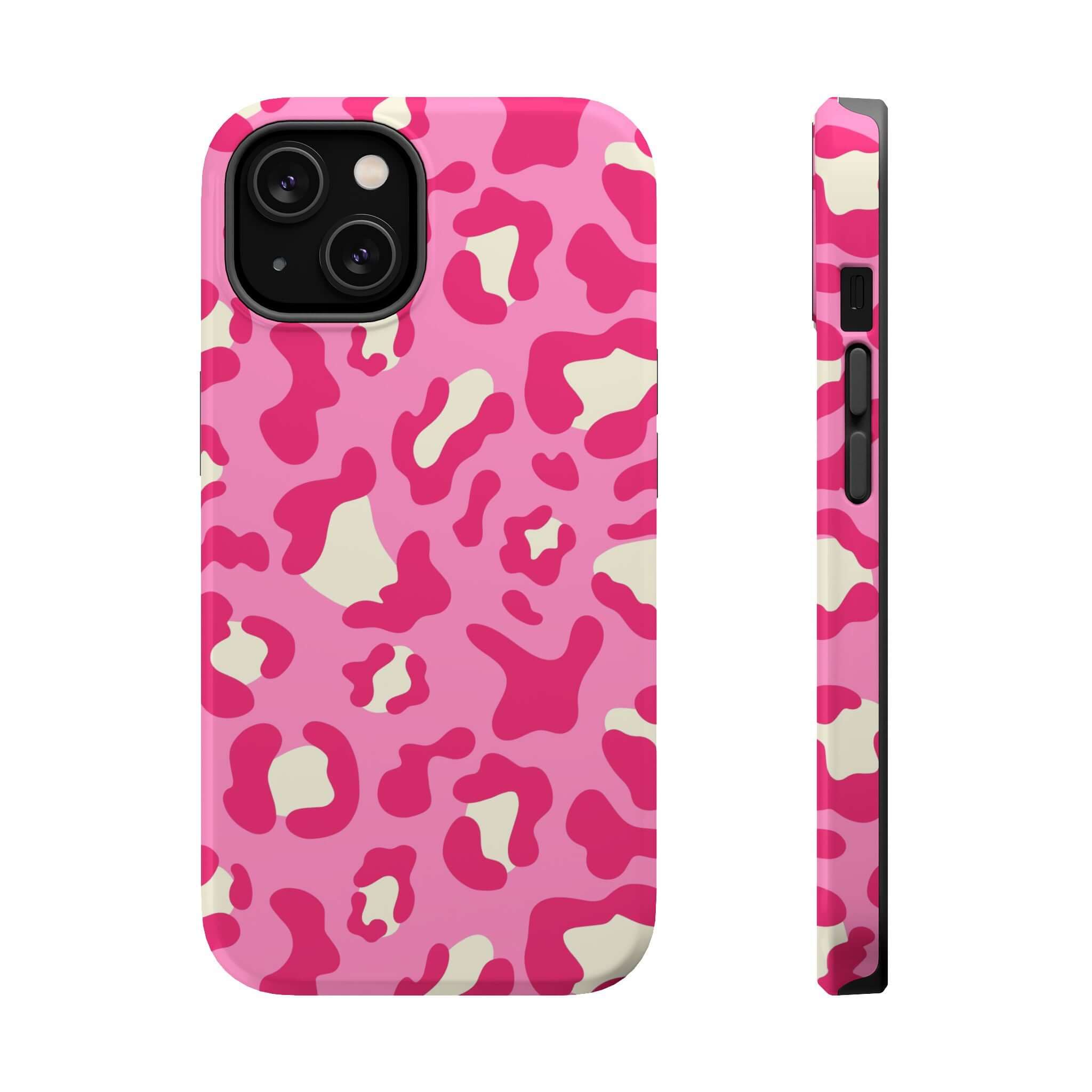 Preppy Cheetah Pink Case for iPhone 14 Pro Max - Vibrant and stylish MagSafe phone case with a unique cheetah pattern - Free shipping.