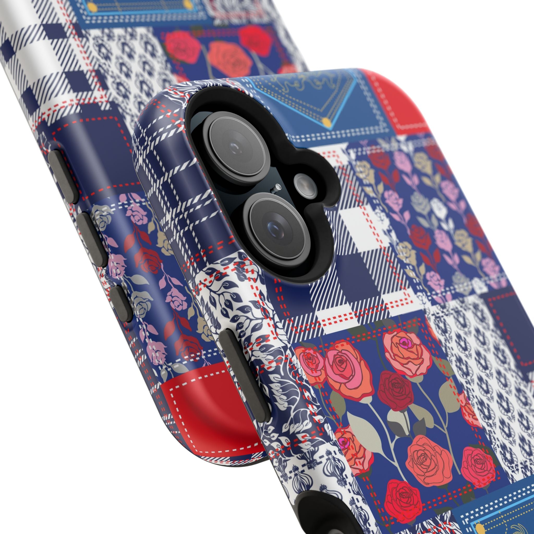 Crimson Bloom | Blue Patchwork Case