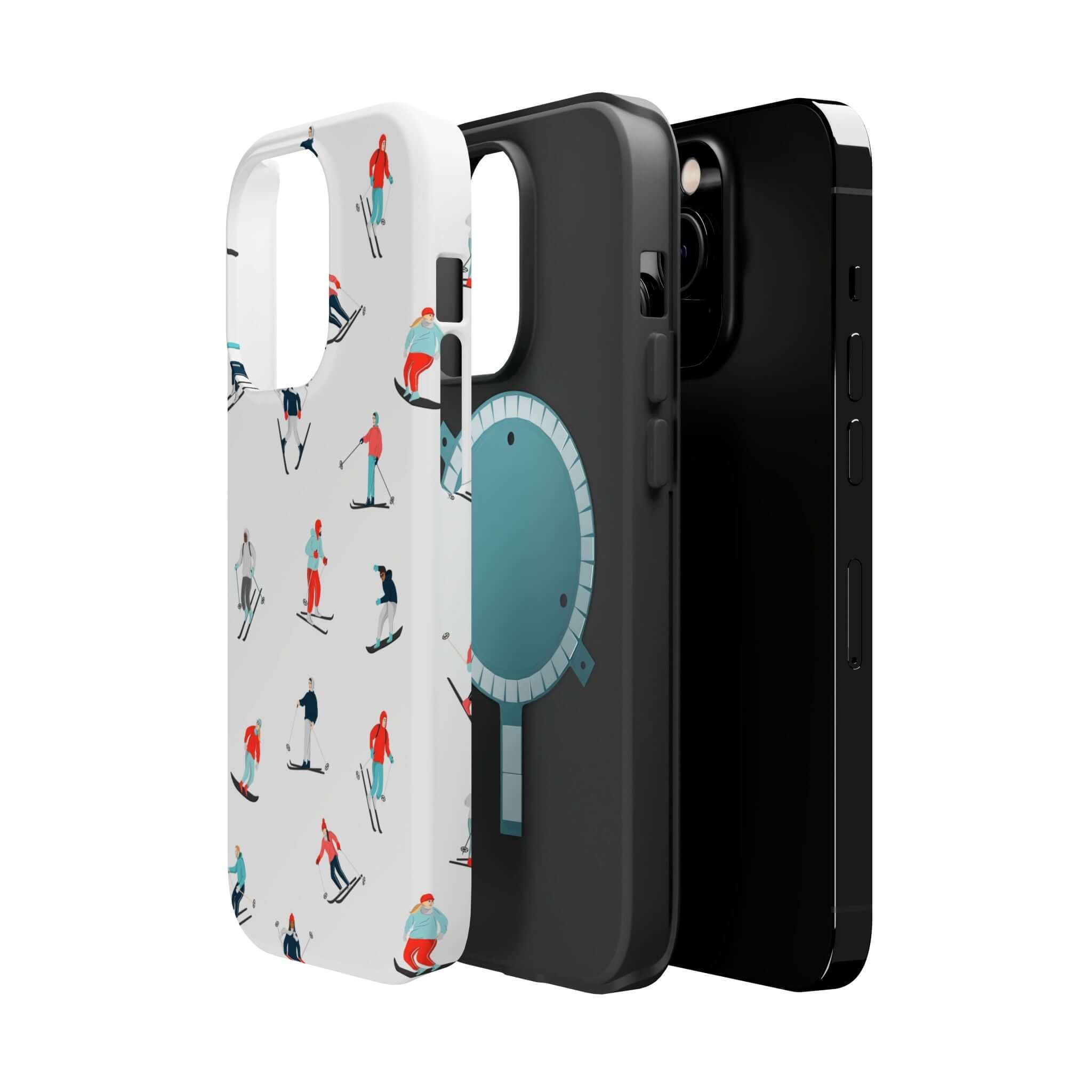 Cute phone covers featuring a snowy slopes design and MagSafe compatibility, perfect for iPhone winter sports lovers.