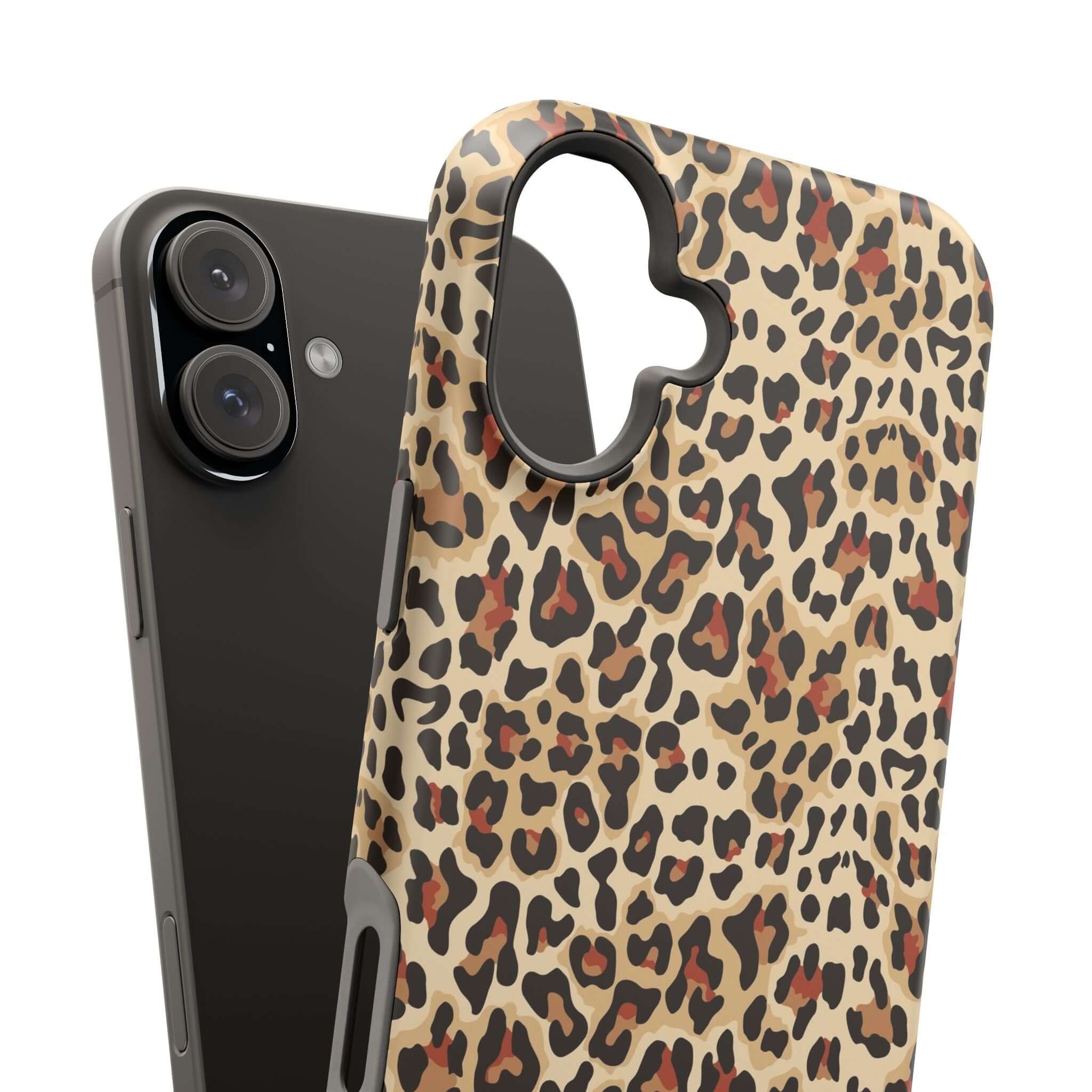 Leopard print MagSafe iPhone case with colorful abstract design, offering stylish protection for your phone, cute and chic.