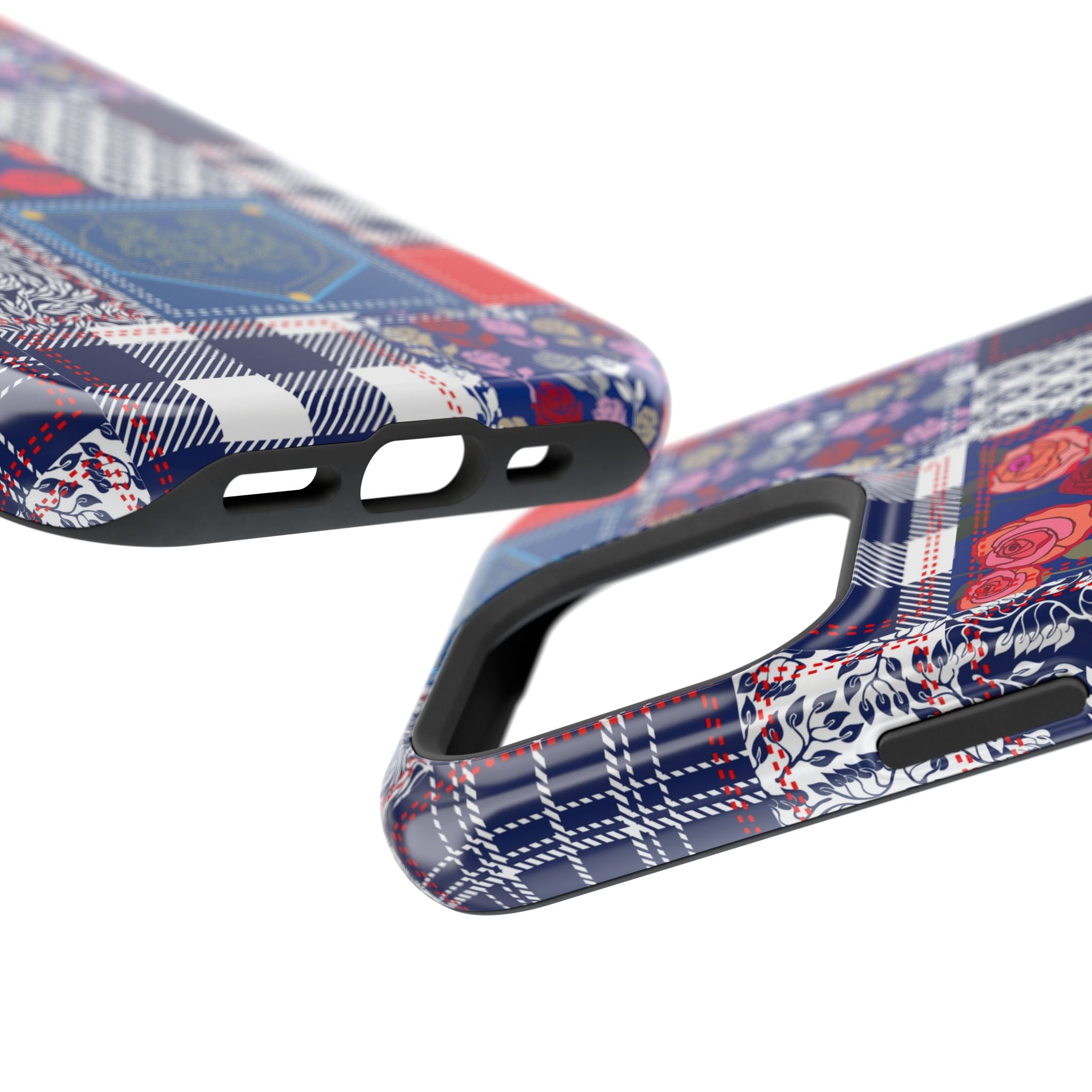 Crimson Bloom | Blue Patchwork Case