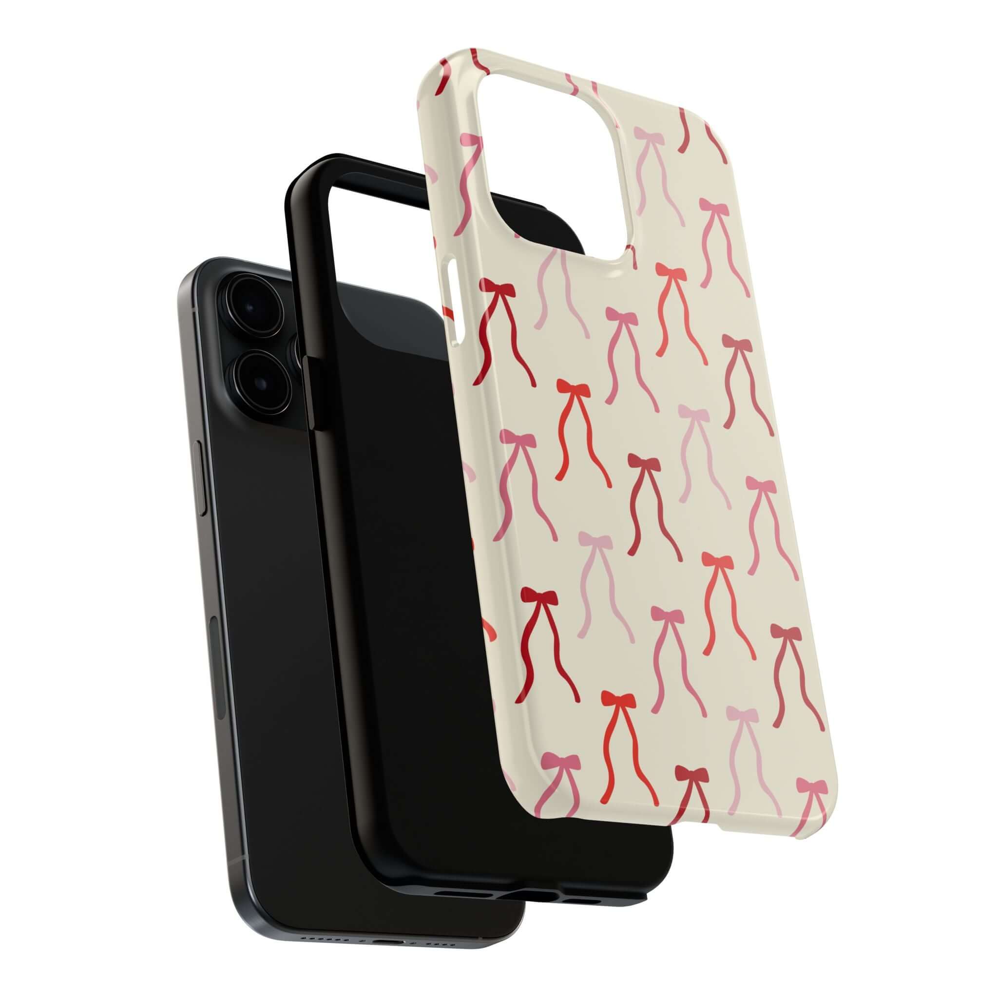 Beige Coquette Case with Red Bow Design for iPhone 16 - Cute Phone Case