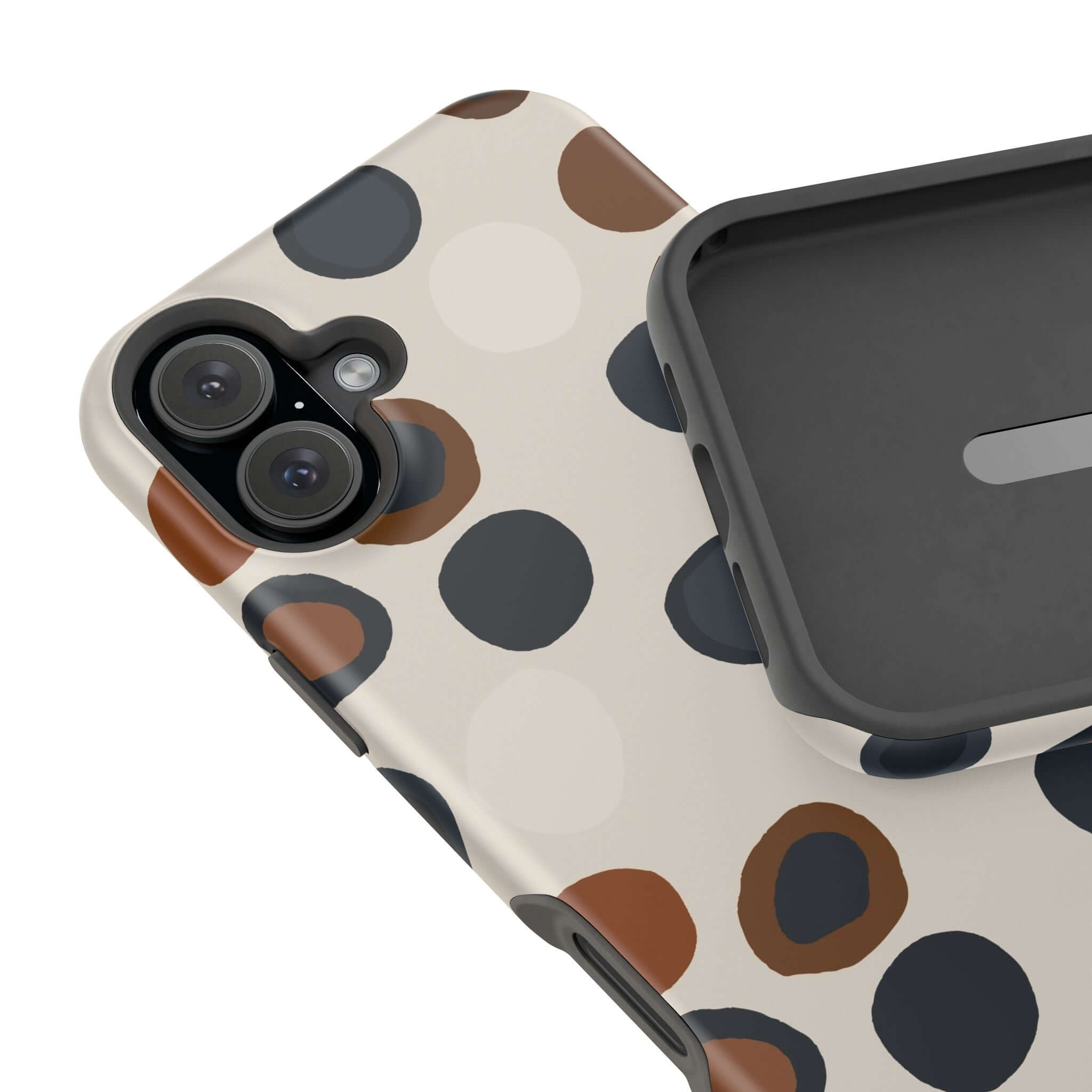 Modern Spots MagSafe iPhone Case with Brown Abstract Design - Chic and Playful Protection for Fashion-Forward Users