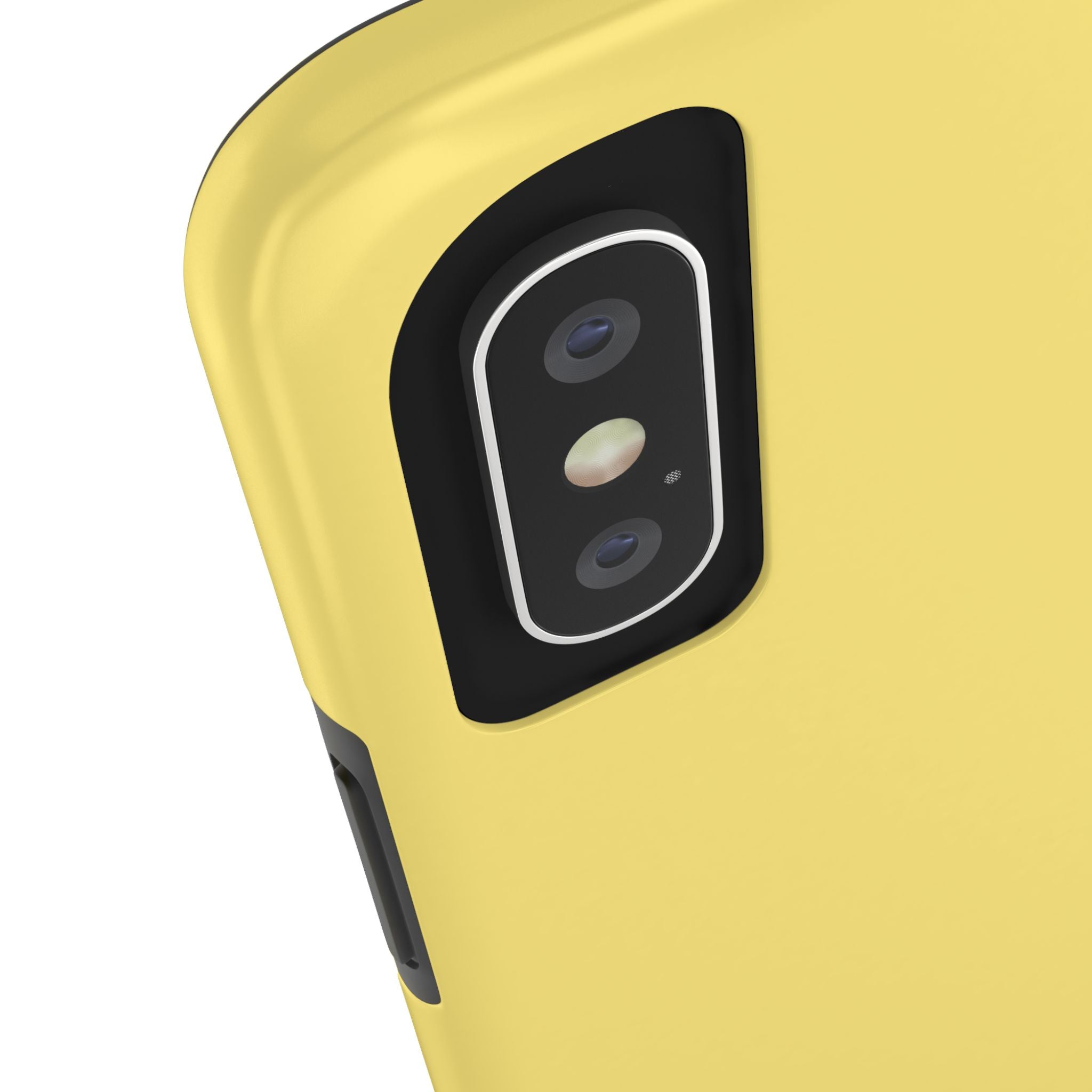 Solid yellow iPhone case showcasing camera cutout, part of the Lemon Drop series. Perfect cute phone case for iPhone users.