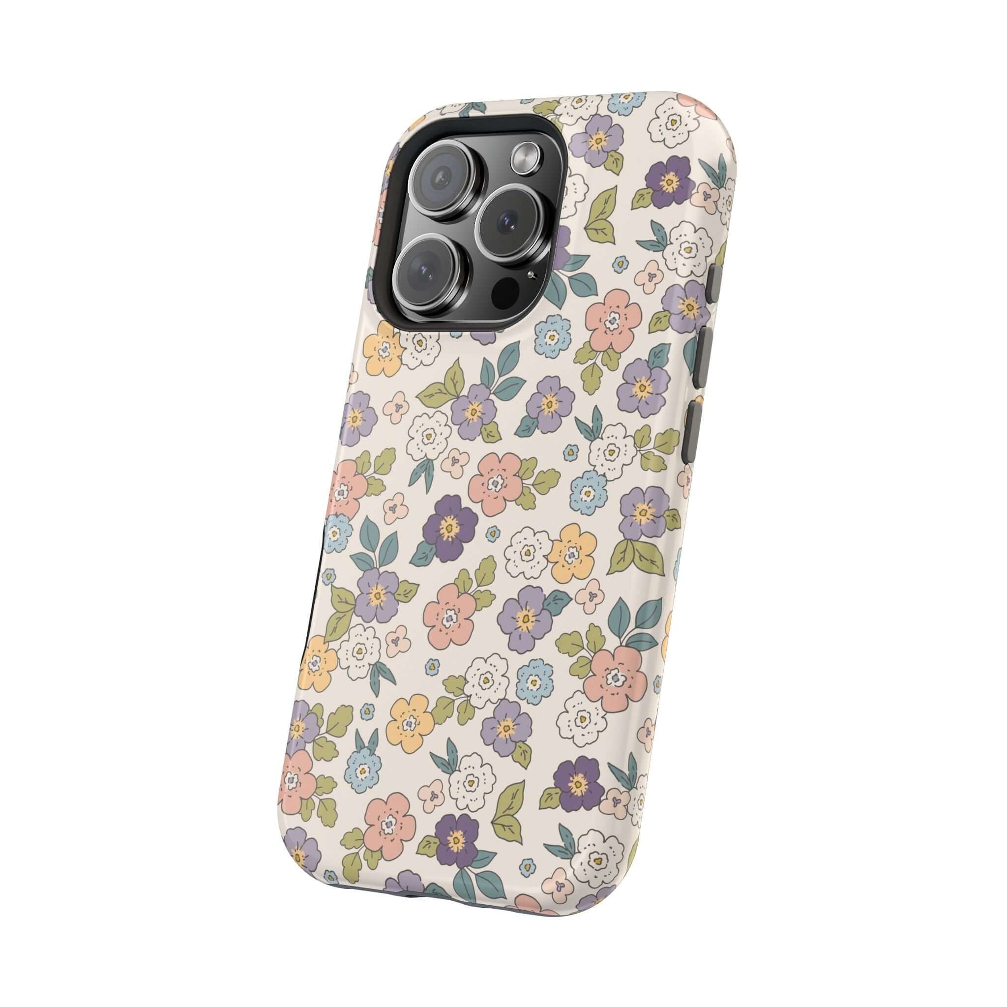 Colorful Ditsy Daisies iPhone case featuring a floral design, perfect for stylish phone users and beachy vibes.